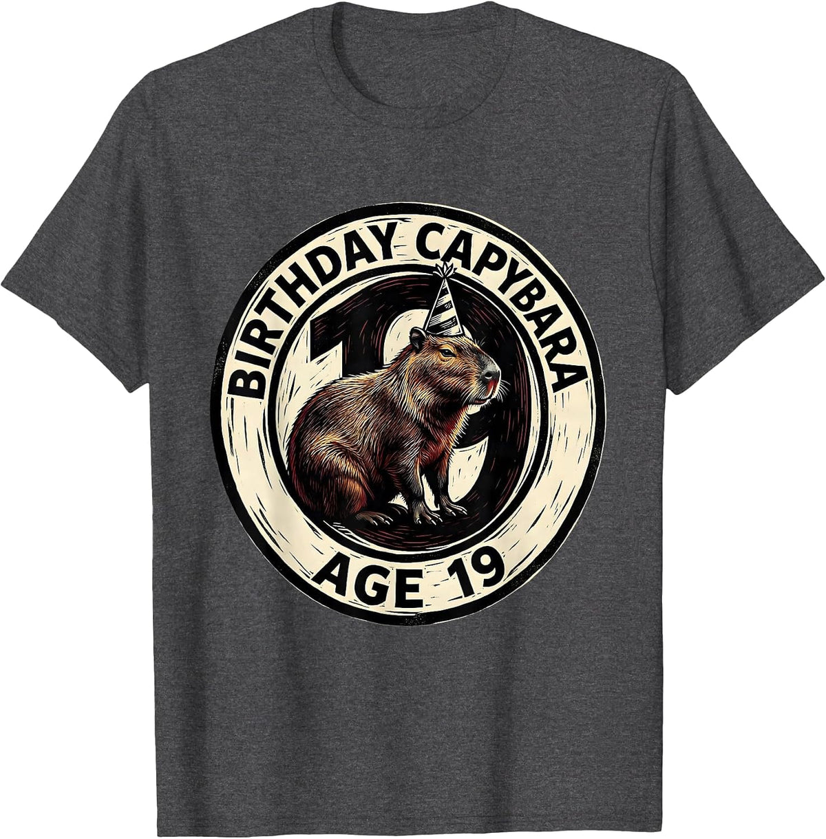 Birthday Capybara Age 19 Funny Animal Lover Party T-Shirt - Dark Heather Grey