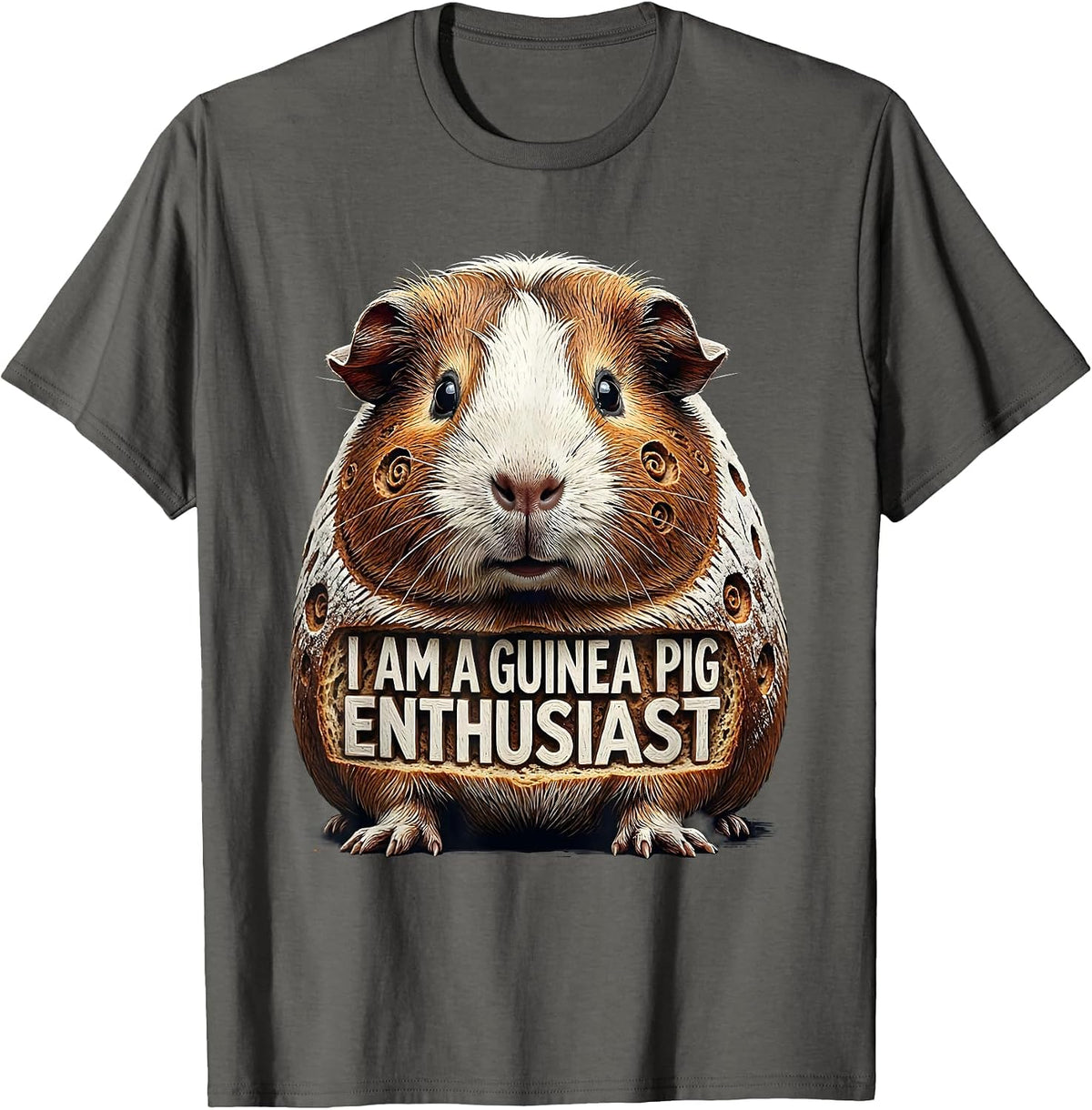 I Am A Guinea Pig Enthusiast Funny Pig Lover Woodcut T-Shirt - Asphalt Grey