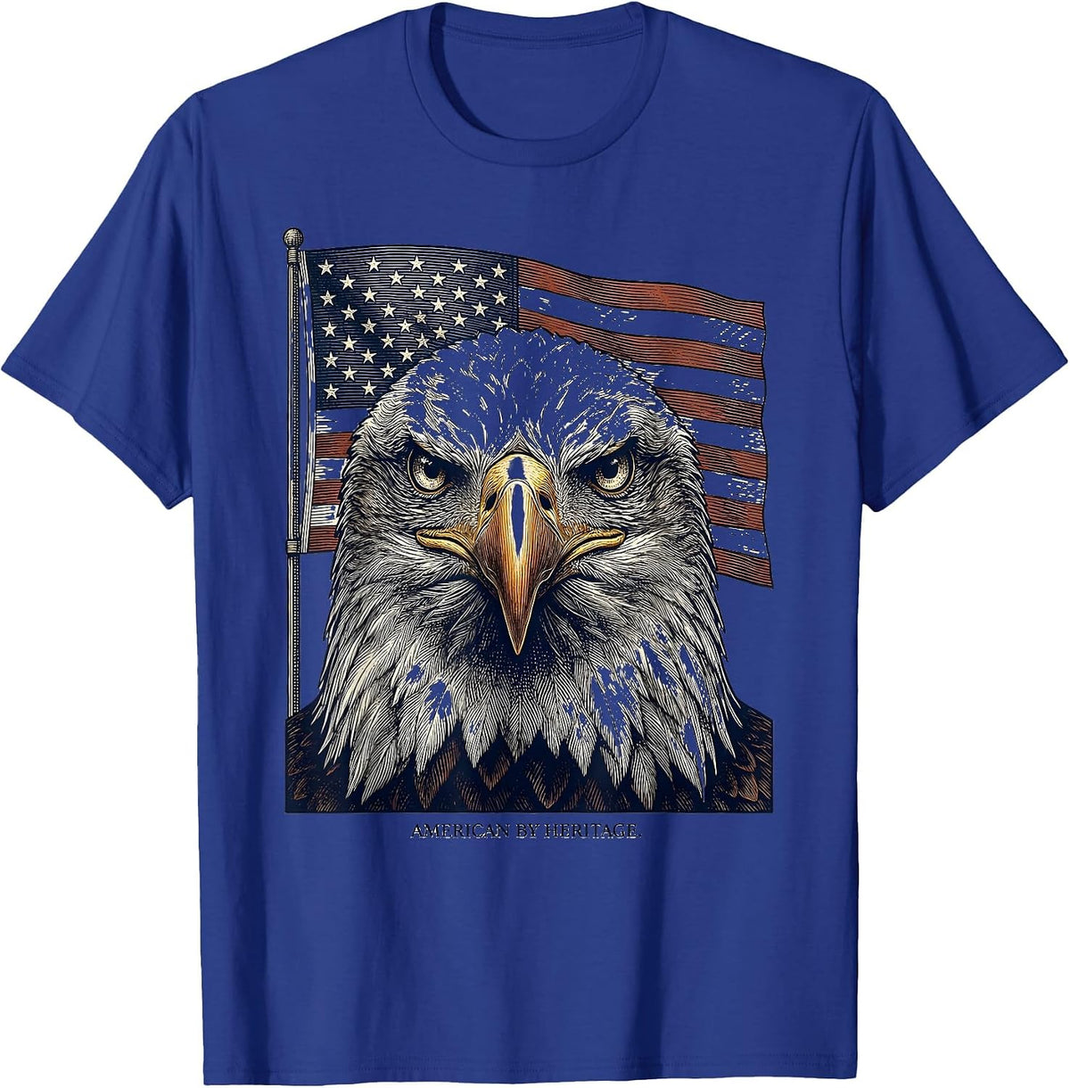 American By Heritage Crosshatch Etching Patriotic Eagle Flag T-Shirt - Royal Blue