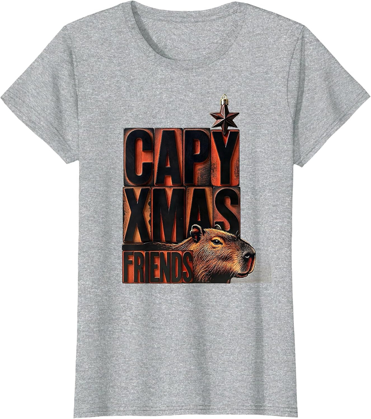Capy Xmas Friends Cute Whimsical Christmas Capybara Animal T-Shirt - Heather Grey