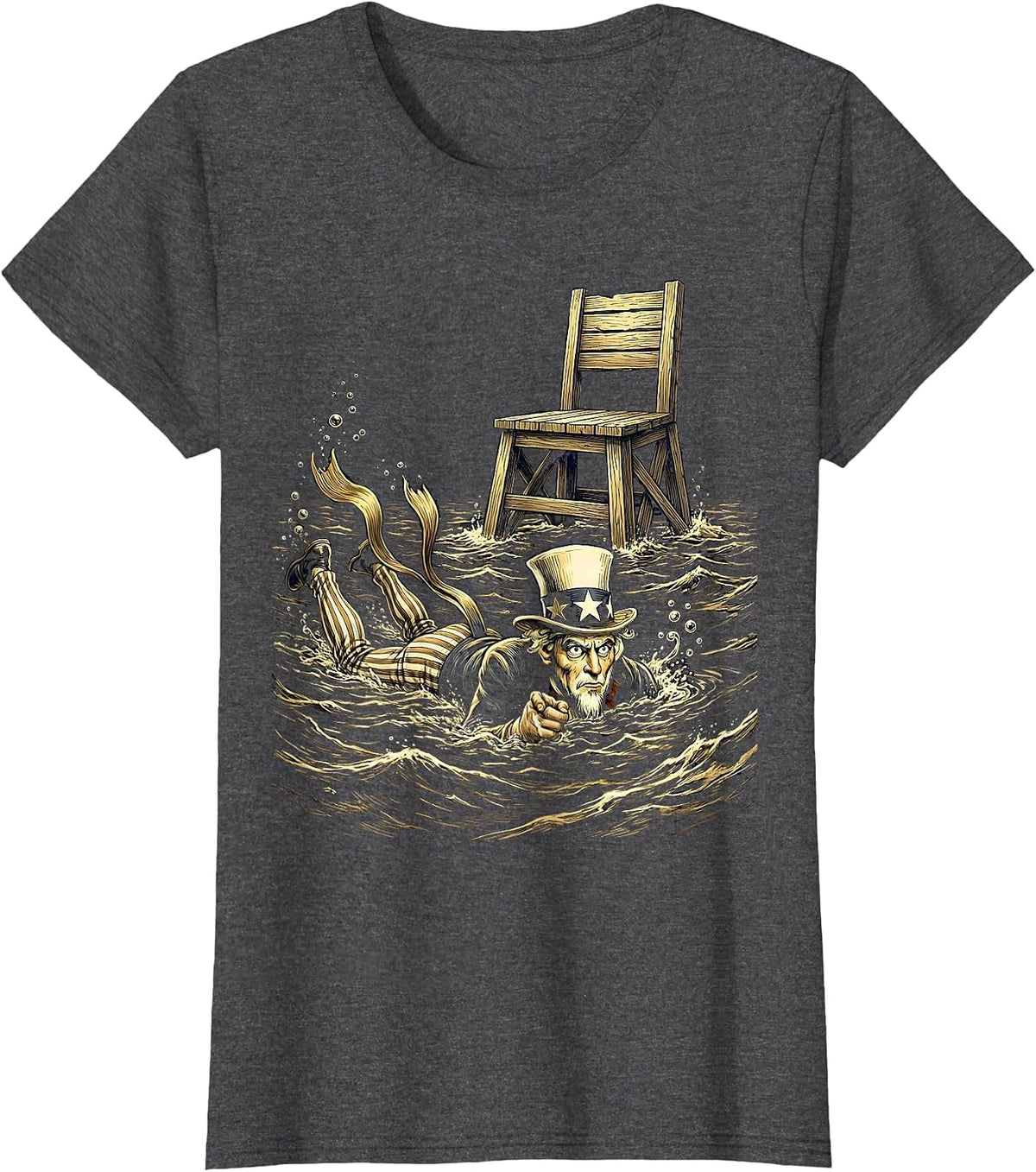 Women's Nervous Shark Sneaking Past Lifeguard Stand T-Shirt - Dark Heather Grey