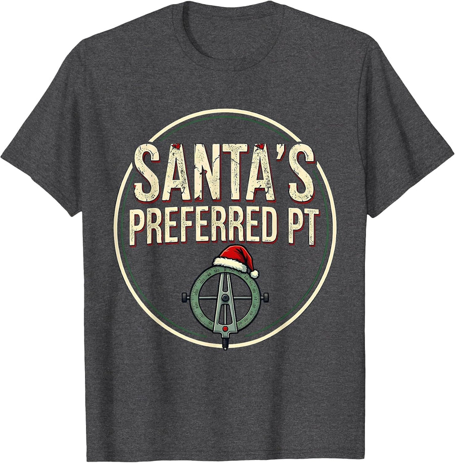 Men's Santa's Preferred PT Funny Physical Therapist Christmas T-Shirt - Dark Heather Grey