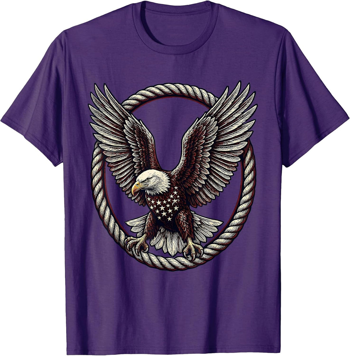 Men's American Flag Eagle Feathers Patriotic Soaring Design T-Shirt - Purple