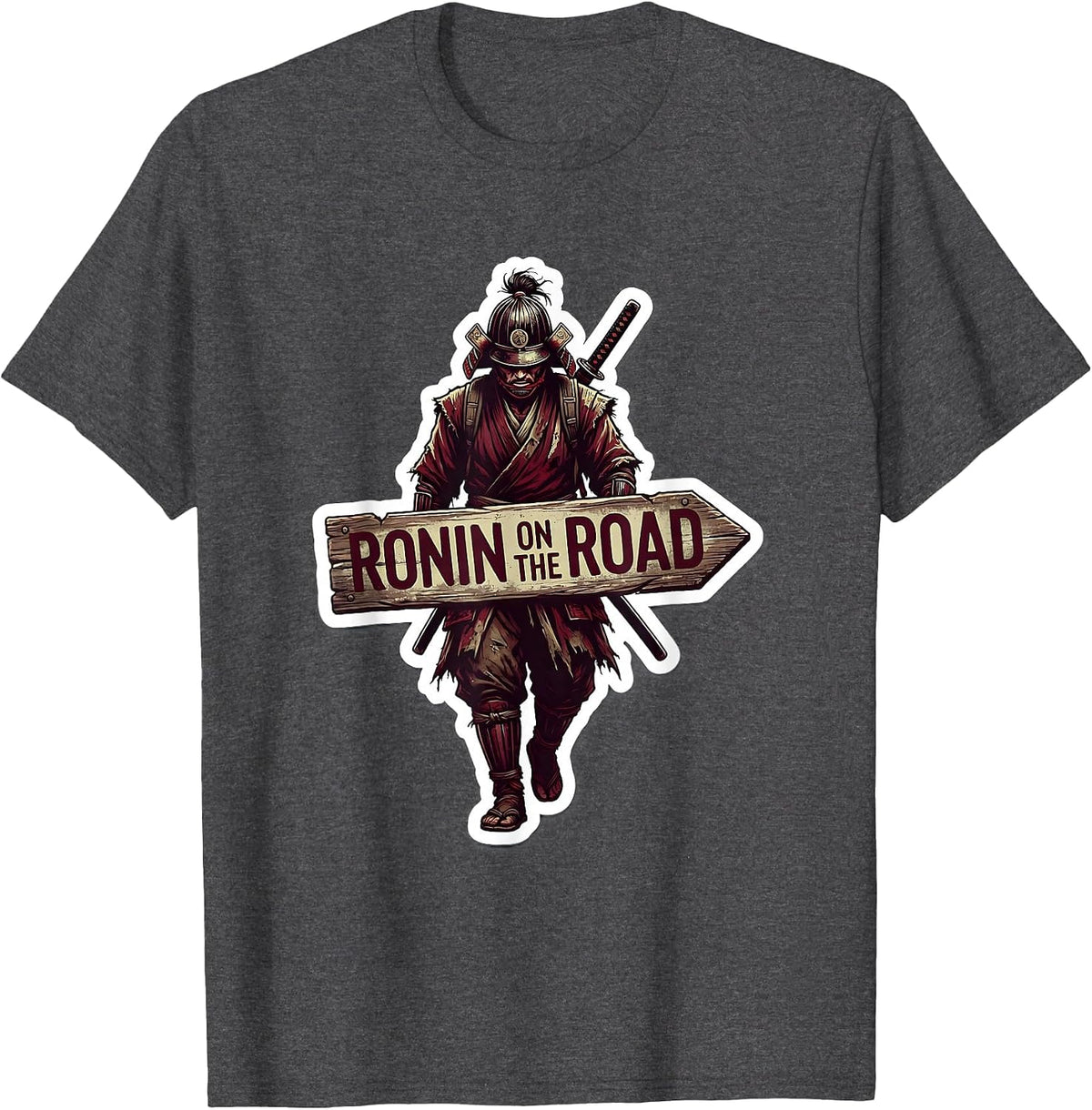 Ronin On The Road Japanese Wanderer Design T-Shirt - Dark Heather Grey