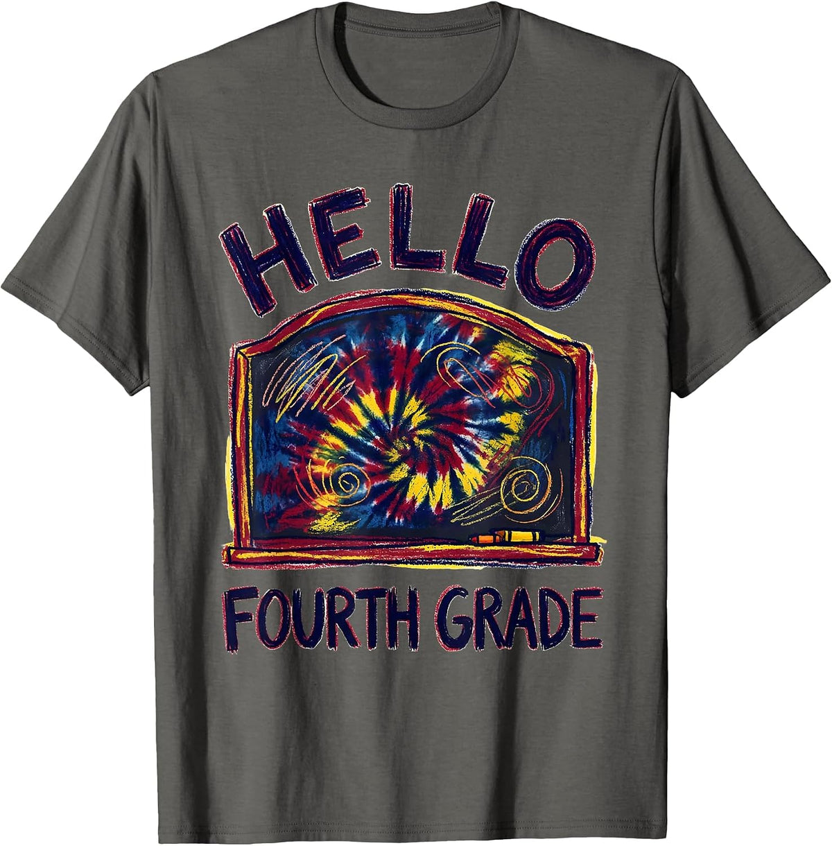 Men's Hello Fourth Grade Naive Kidcore Back To School Grade Level T-Shirt - Asphalt Grey