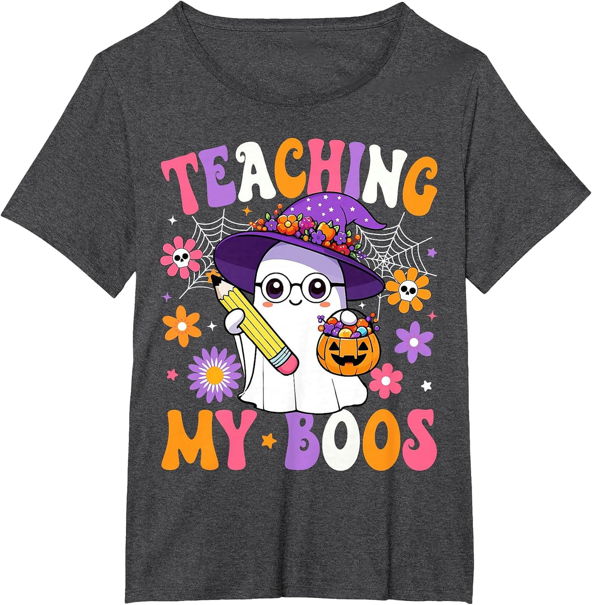 Teaching My Boos Teacher Ghost Teach Funny Halloween Teacher T-Shirt - Dark Heather Grey