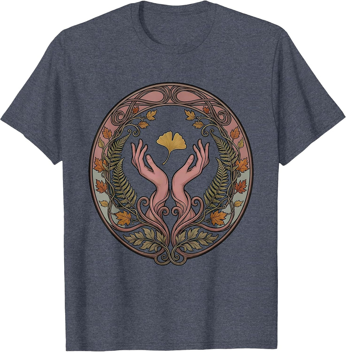 Gentle Hands Catching Autumn Leaf Kindness Art T-Shirt - Heather Blue