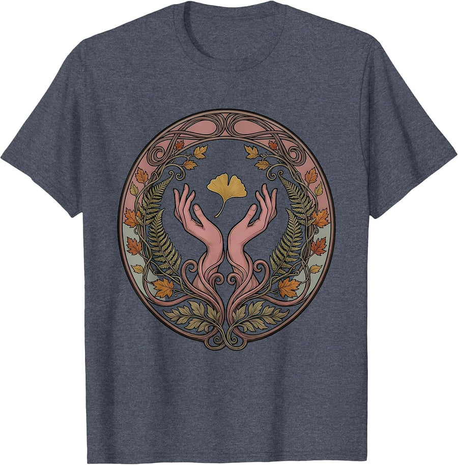 Gentle Hands Catching Autumn Leaf Kindness Art T-Shirt - Heather Blue