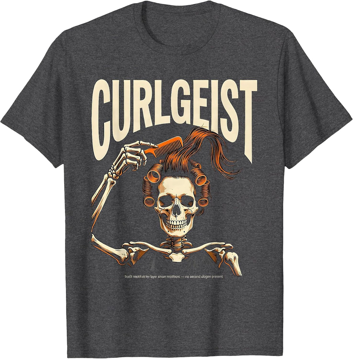 Men's Curlgeist Funny Skeleton Hairstylist Barber Halloween T-Shirt - Dark Heather Grey