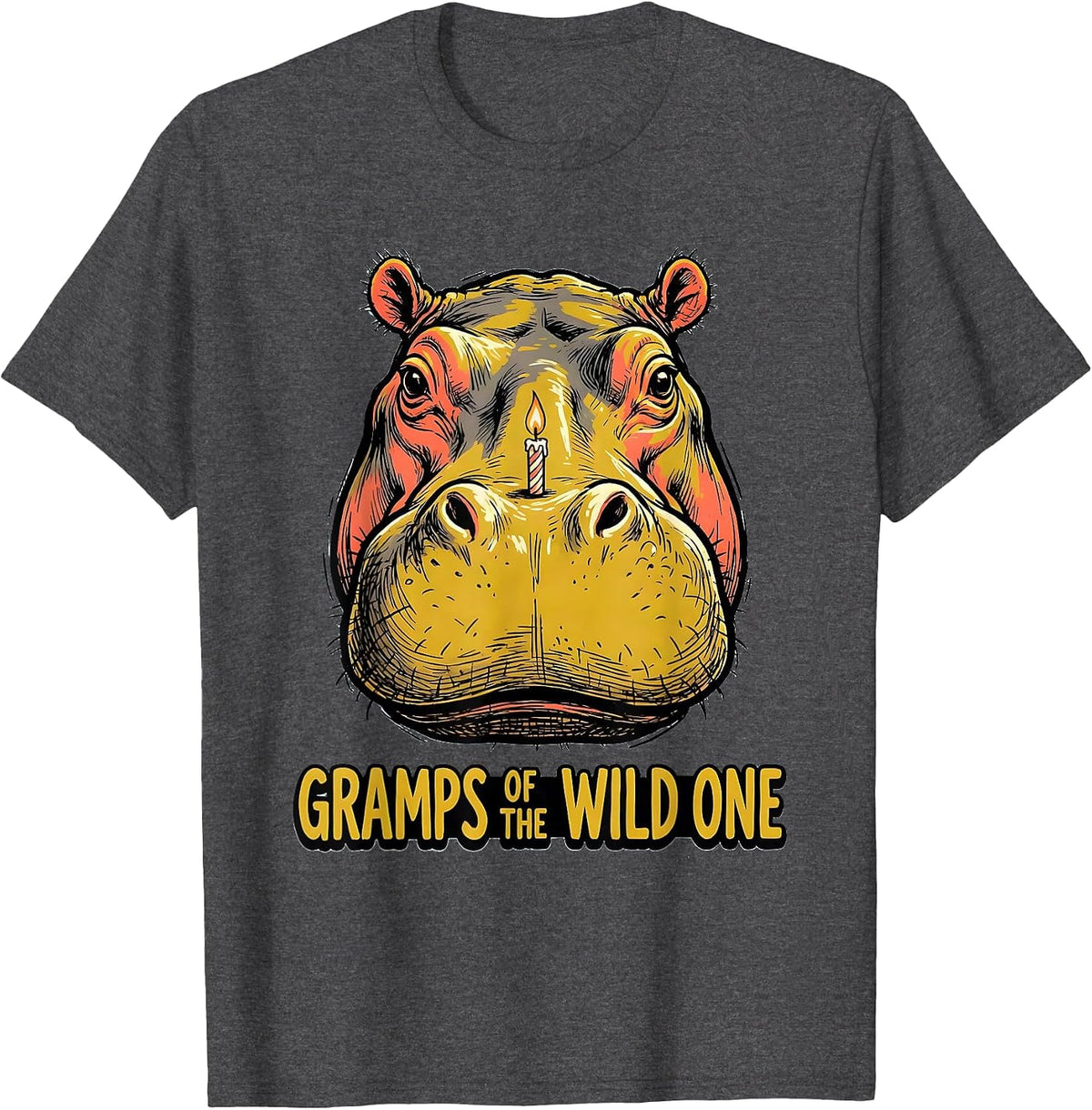 Men's Gramps Of The Wild One Playful Safari Zoo Animal Birthday T-Shirt - Dark Heather Grey
