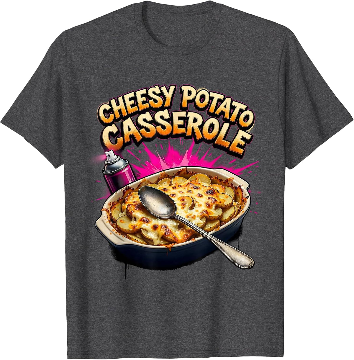 Men's Cheesy Potato Casserole Bootleg 90's Rap Rock Funny T-Shirt - Dark Heather Grey