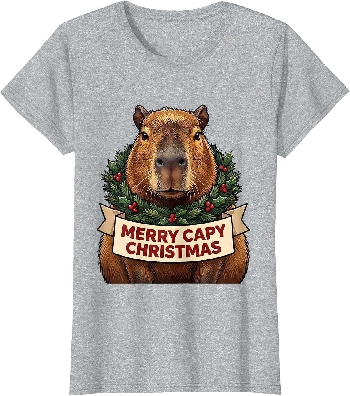 Merry Capy Christmas Funny Capybara Holiday Animal Lover T-Shirt - Heather Grey