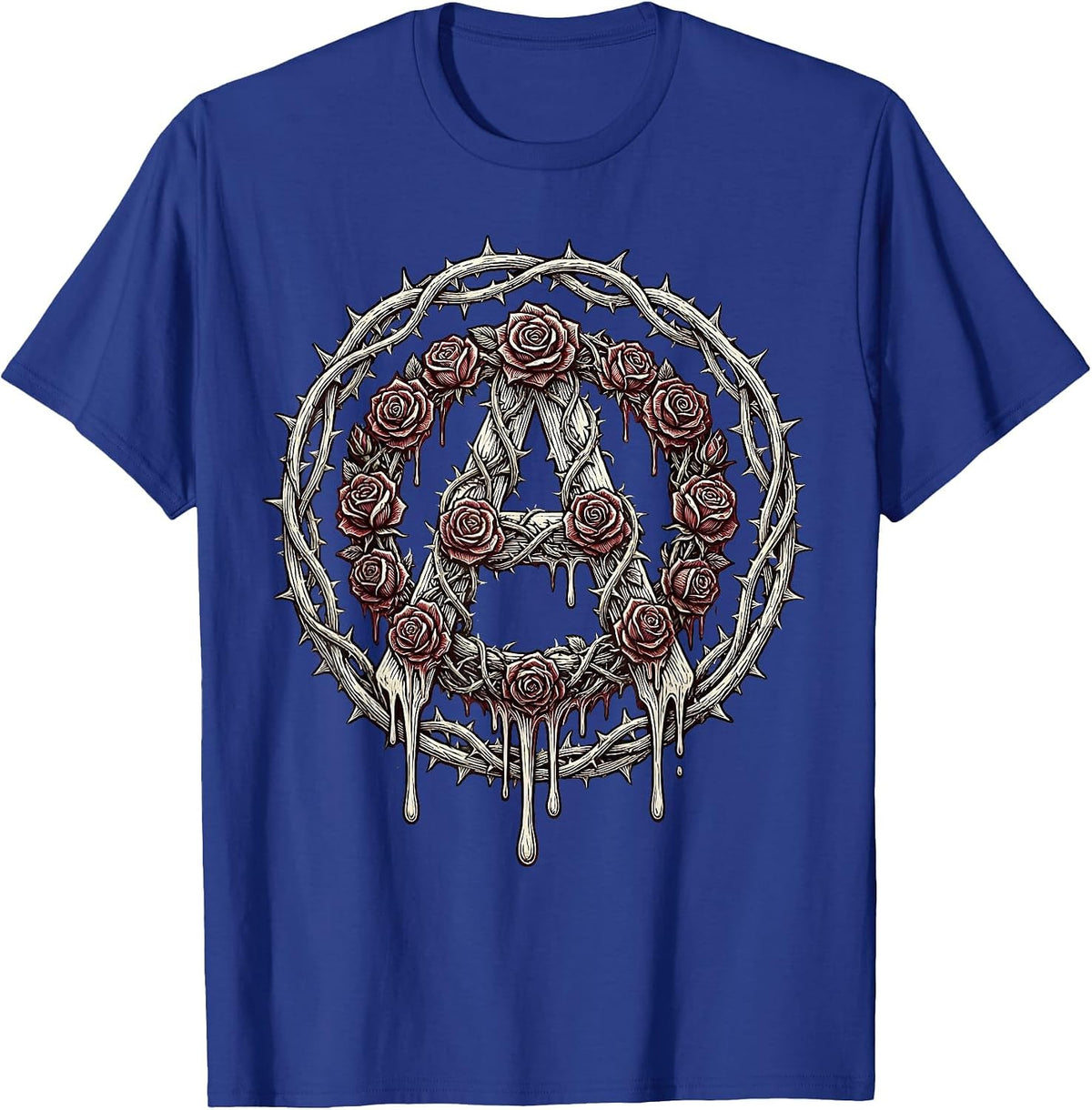 Men's Dripping Rose Anarchy Symbol Punk Art Design T-Shirt - Royal Blue