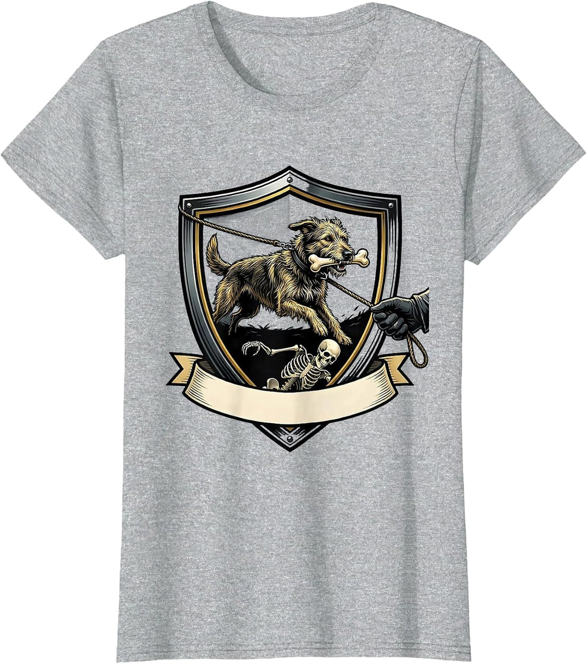 Women's Halloween Skeleton Chasing Irish Wolfhound Dog Mom Humor T-Shirt - Heather Grey