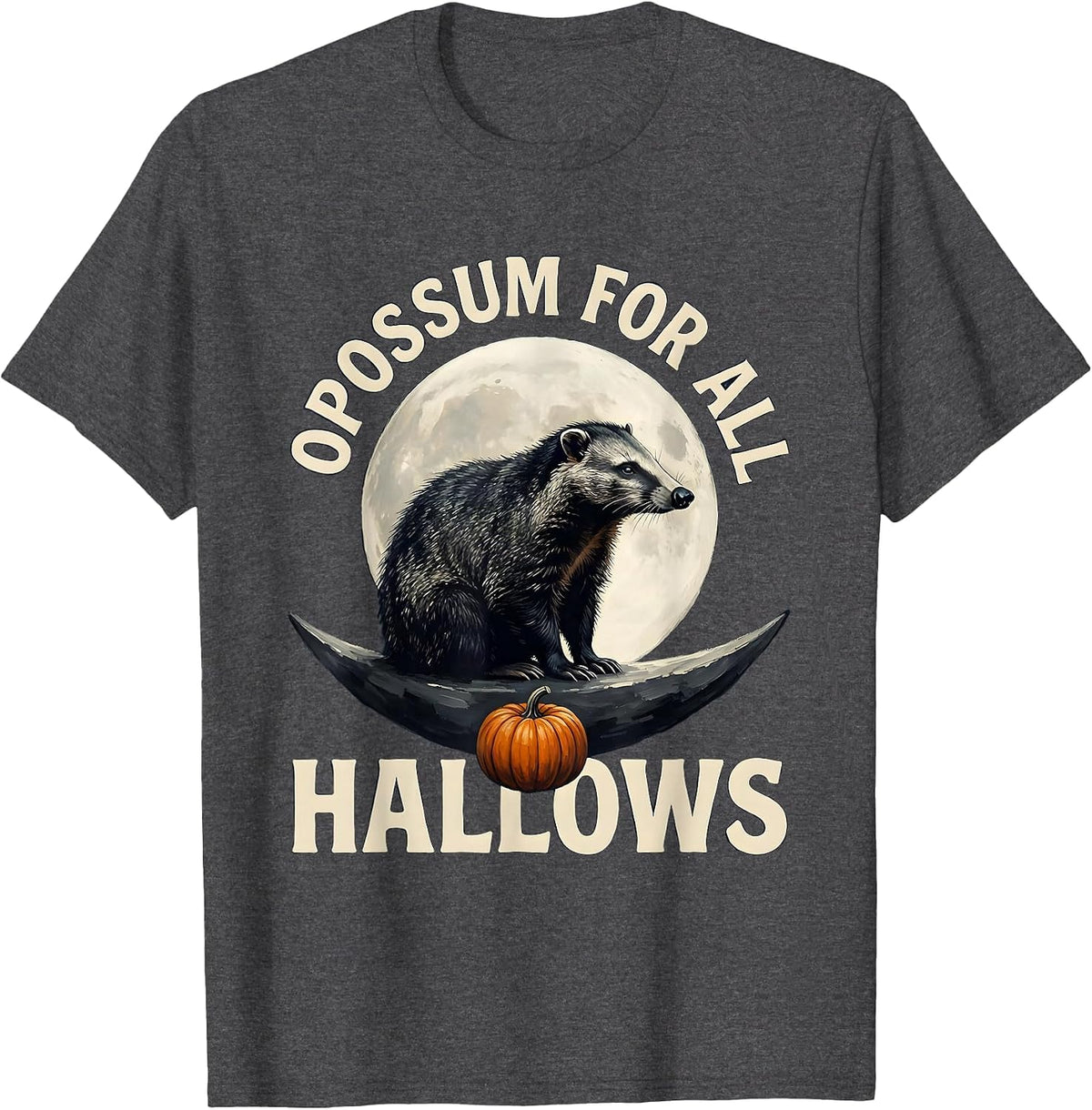 Men's Opossum For All Hallows Vintage Gothic Halloween Spooky Moon T-Shirt - Dark Heather Grey
