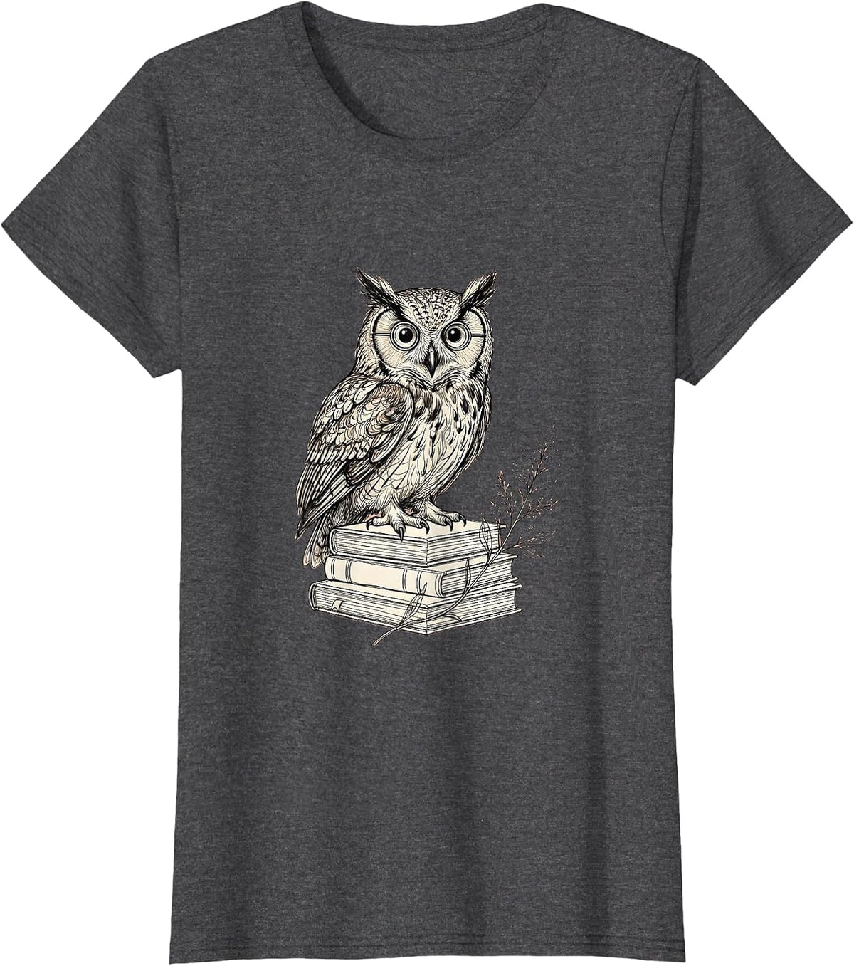 Women's Wise Owl on Books Cute Teacher Graphic T-Shirt - Dark Heather Grey