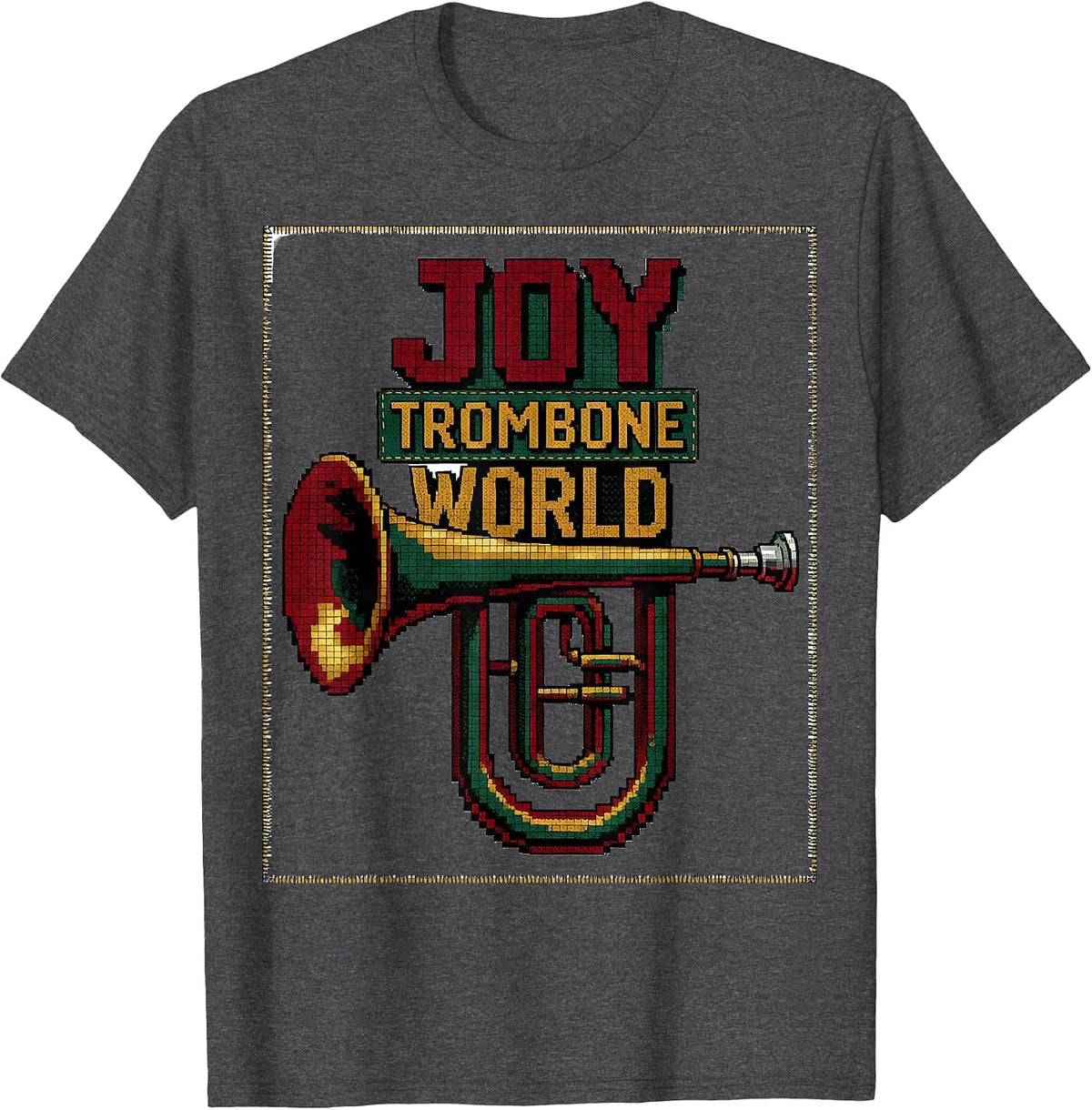 Joy Trombone World Funny Band Instrument Player Humor T-Shirt - Dark Heather Grey