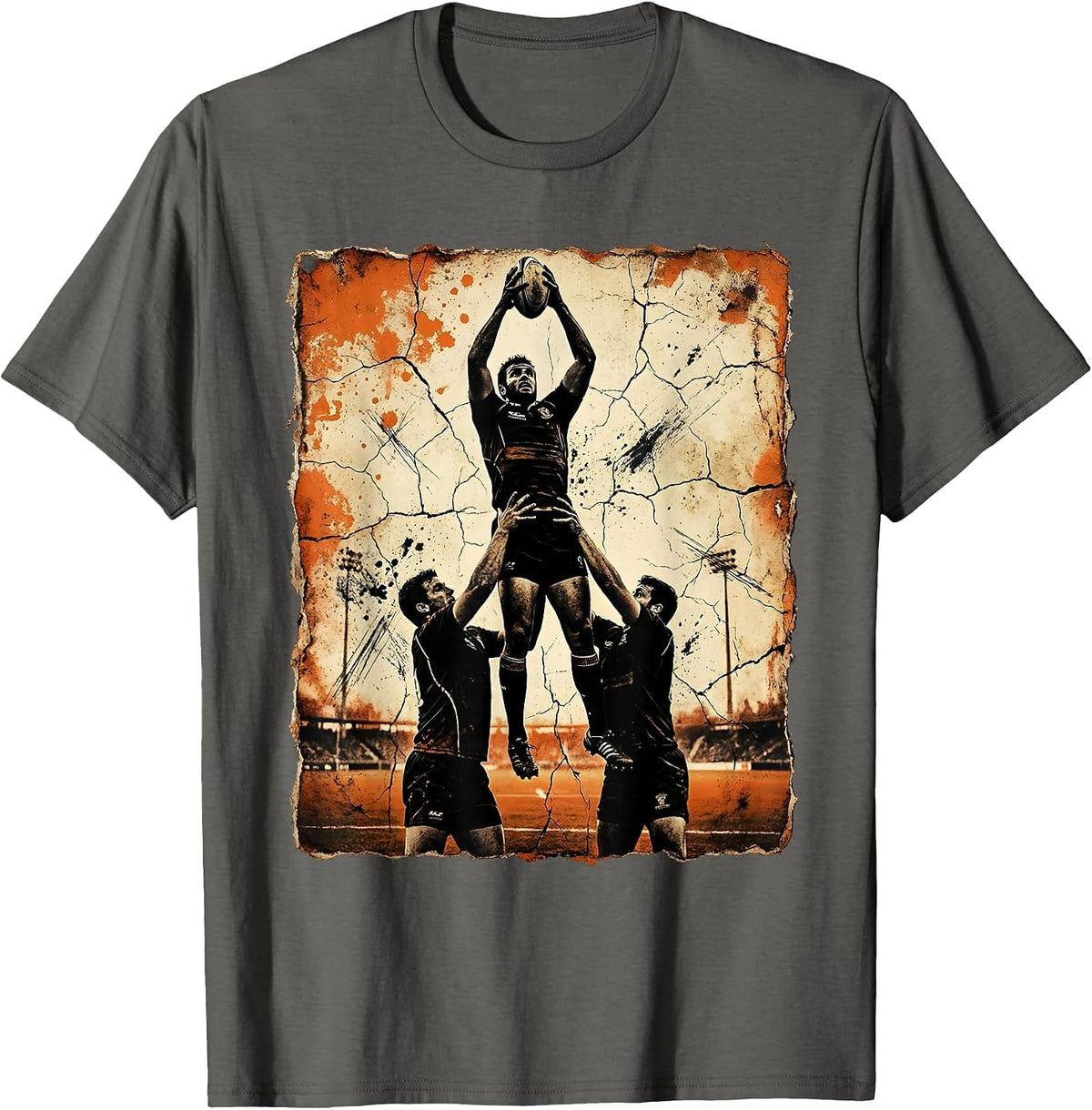 Rugby Lineout Lift Graphic Design T-Shirt - Asphalt Grey
