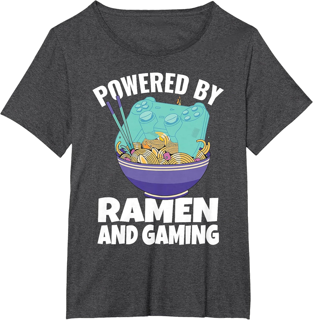 Powered By Ramen and Gaming Kids Gamer T-Shirt - Dark Heather Grey