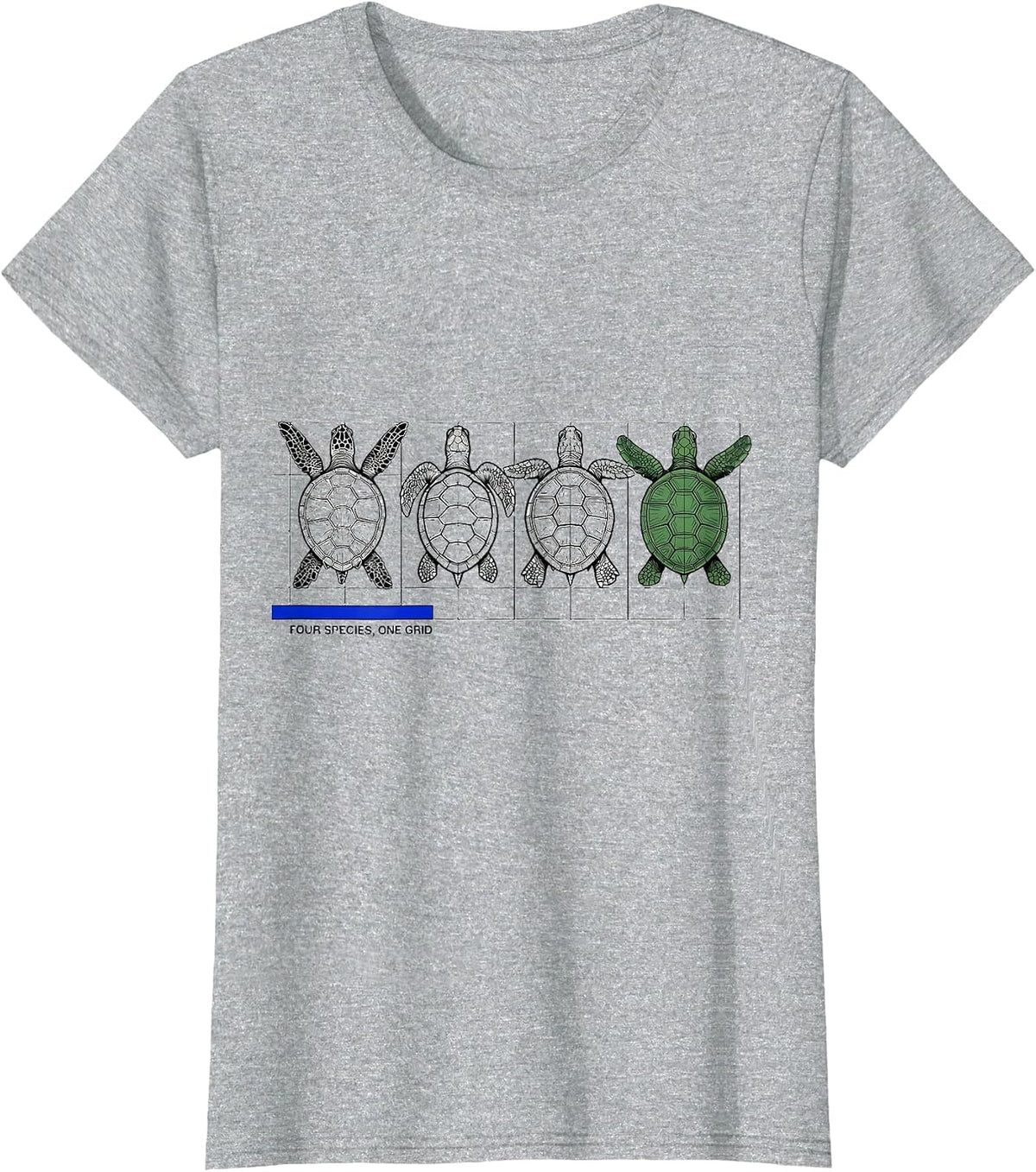 Women's Four Species One Grid Swiss International Sea Turtle T-Shirt - Heather Grey
