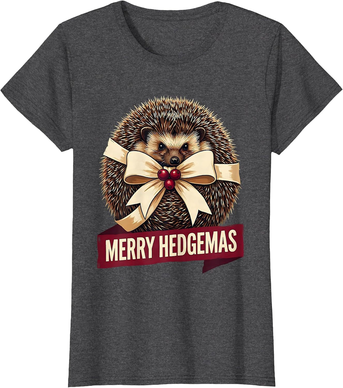 Women's Merry Hedgemas Cute Hedgehog Christmas Humor Novelty Gift T-Shirt - Dark Heather Grey