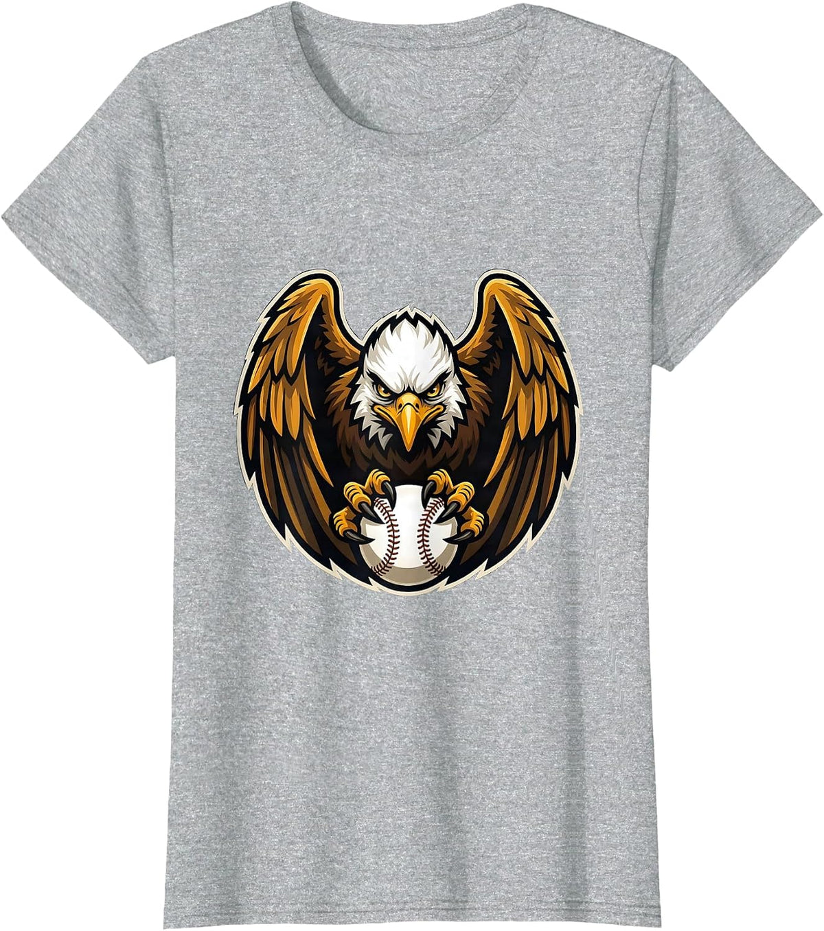 Women's Eagle Clutching Baseball Graphic Tee T-Shirt - Heather Grey