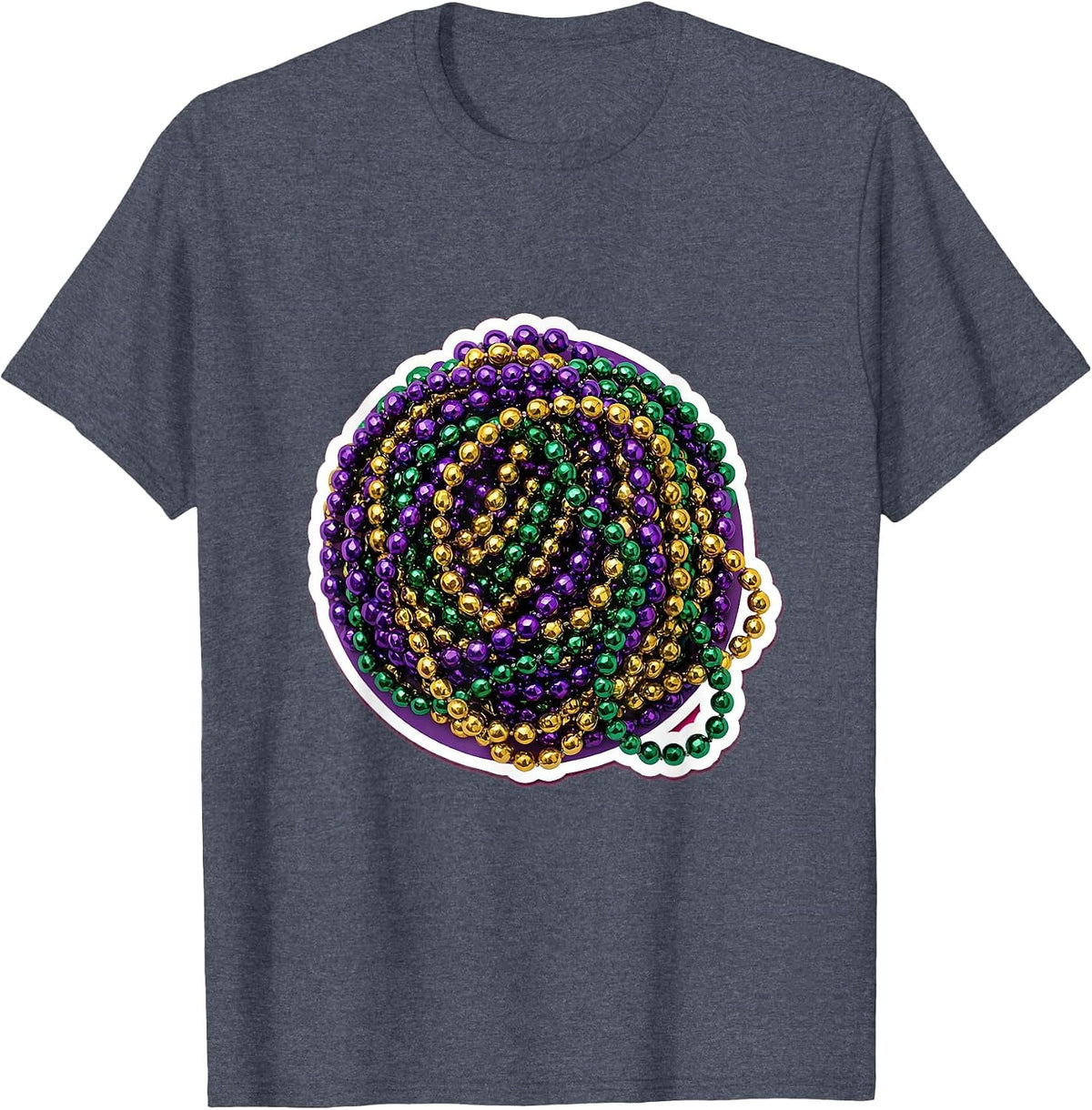 Mardi Gras Colorful Bead Necklaces Pile Design T-Shirt - Heather Blue