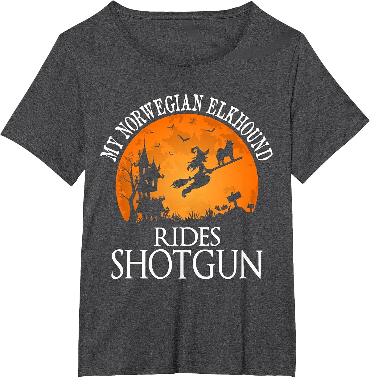 Norwegian Elkhound Rides Shotgun Dog Lover T-Shirt - Dark Heather Grey