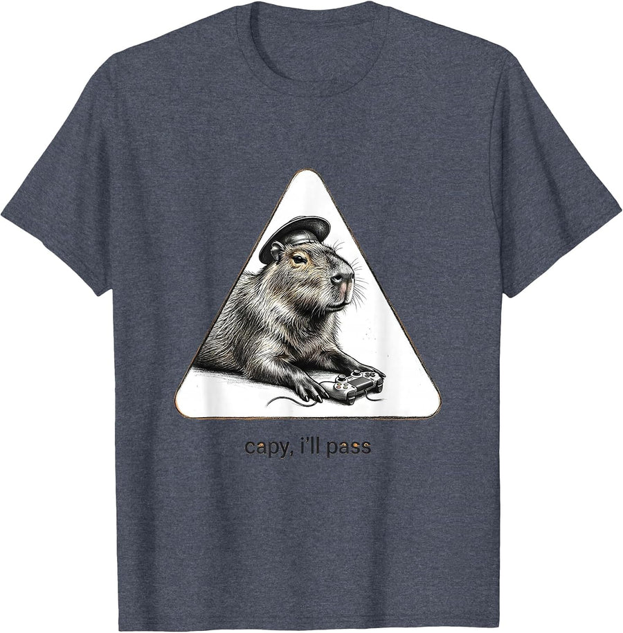 capy i'll pass Funny Capybara Gamer Meme Video Games T-Shirt - Heather Blue