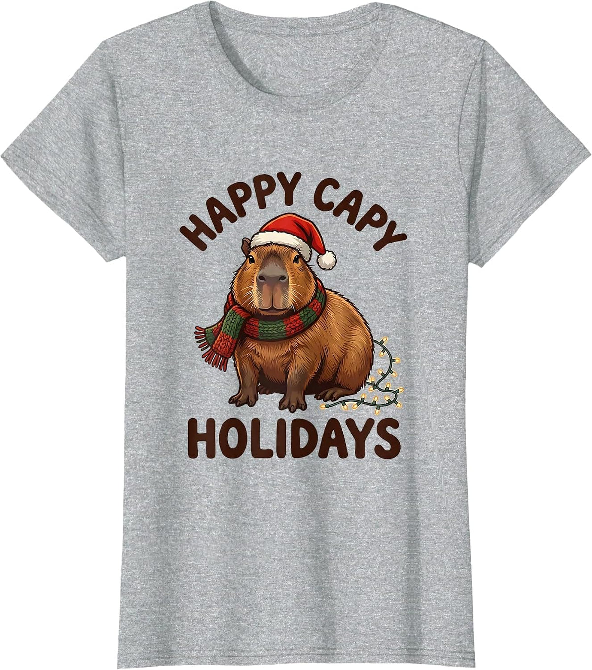Women's Happy Capy Holidays Cute Capybara Santa Hat Christmas Family T-Shirt - Heather Grey