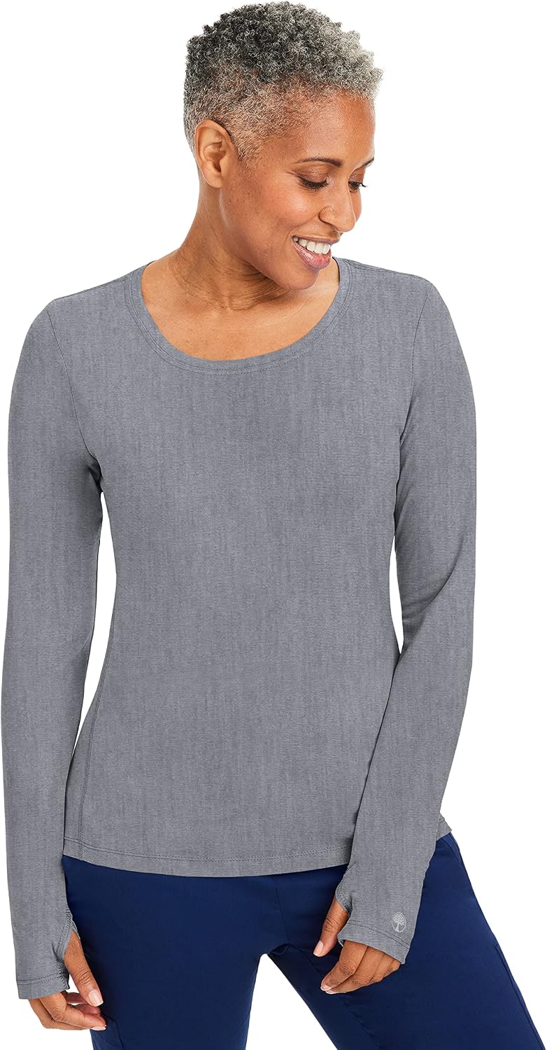 Healing Hands Knits Mackenzie Long Sleeve Underscrub Women's Top Modern Fit - Heather Grey