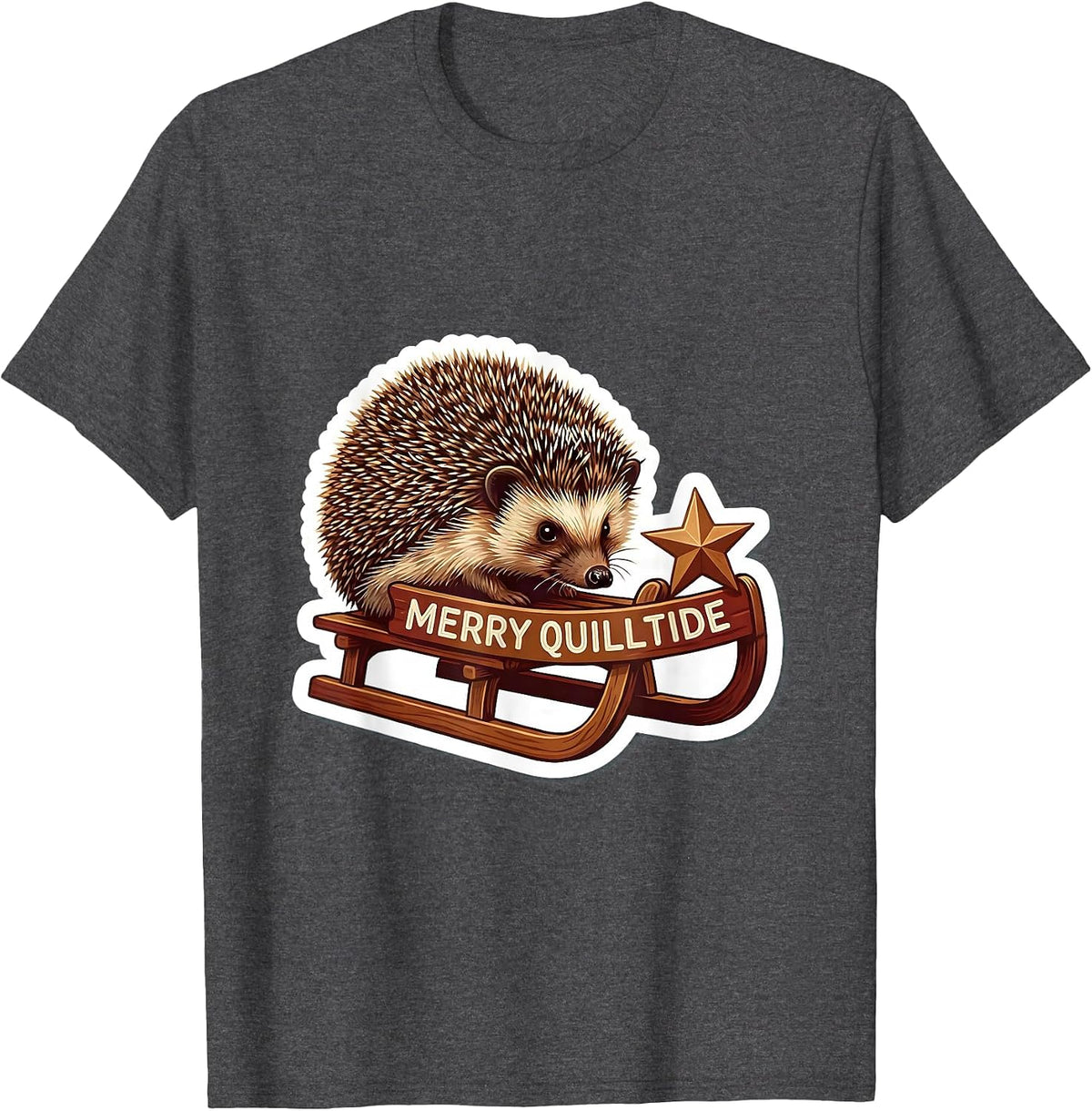 Merry Quilltide Cute Hedgehog Christmas Humor Gift T-Shirt - Dark Heather Grey