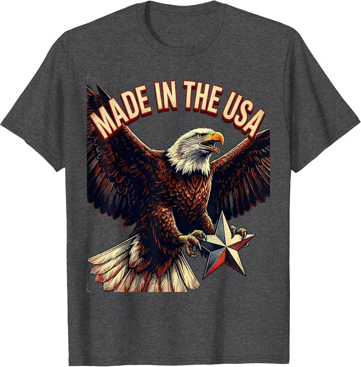 Made in the USA Patriotic American Pride Design T-Shirt - Dark Heather Grey