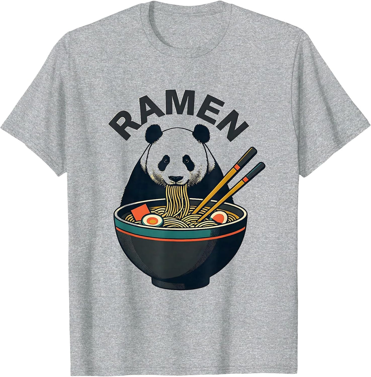 Men's Ramen Cute Panda Eating Kawaii Anime Animal Humor T-Shirt - Heather Grey