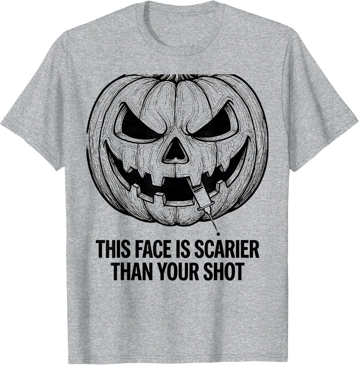 Men's This Face Is Scarier Than Your Shot Funny Halloween Nurse T-Shirt - Heather Grey