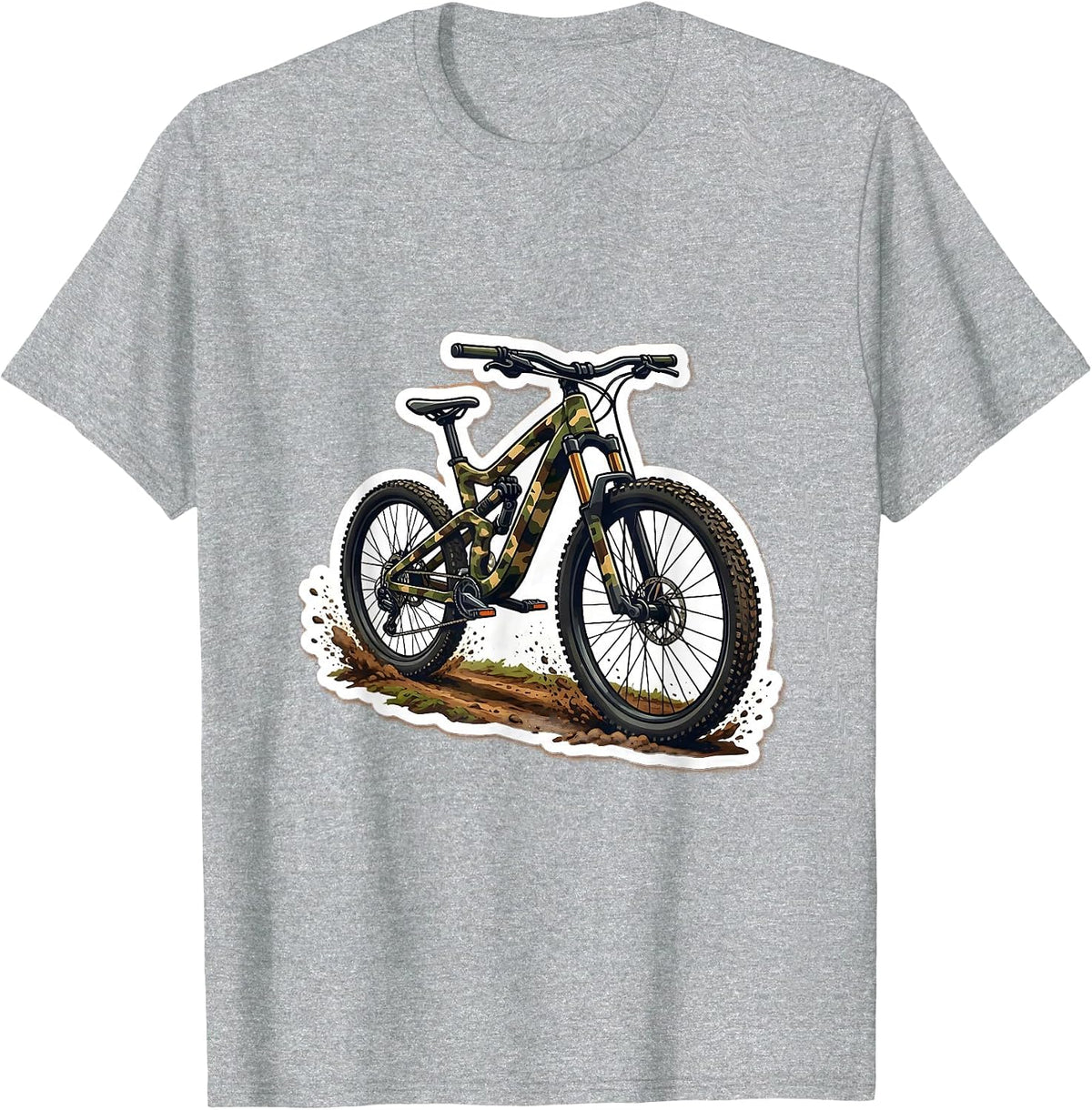 Men's Youth Camo Mountain Bike Dirt Trail Graphic T-Shirt - Heather Grey