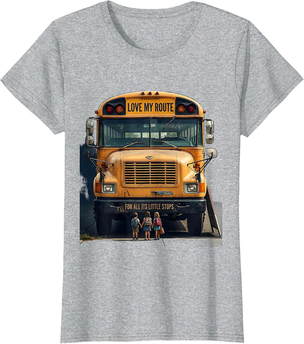Women's Love My Route For All Its Little Stops Vintage School Bus T-Shirt - Heather Grey