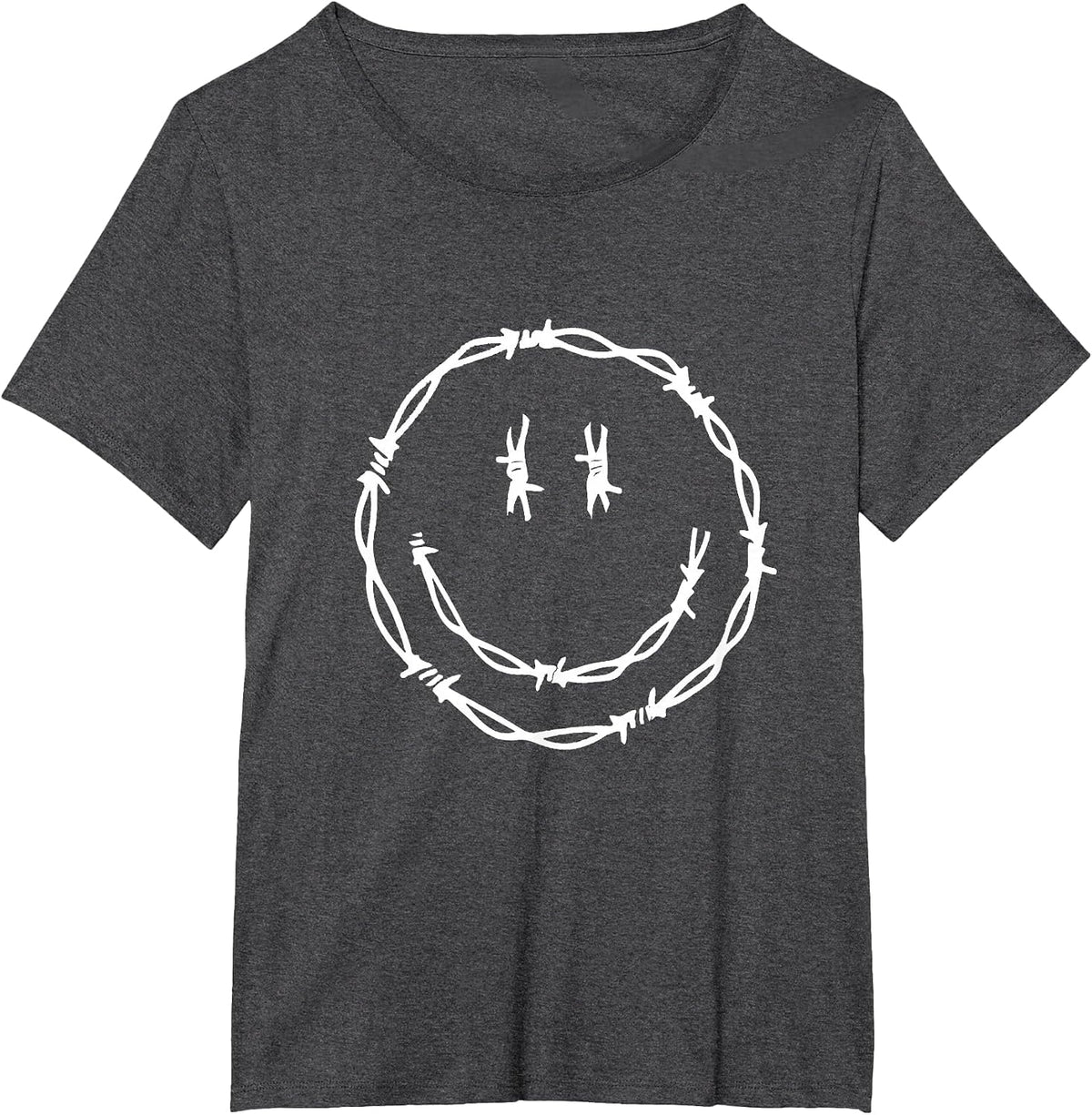2000s Alternative Fashion - Y2k Goth Grunge Barbwire Smile T-Shirt - Dark Heather Grey