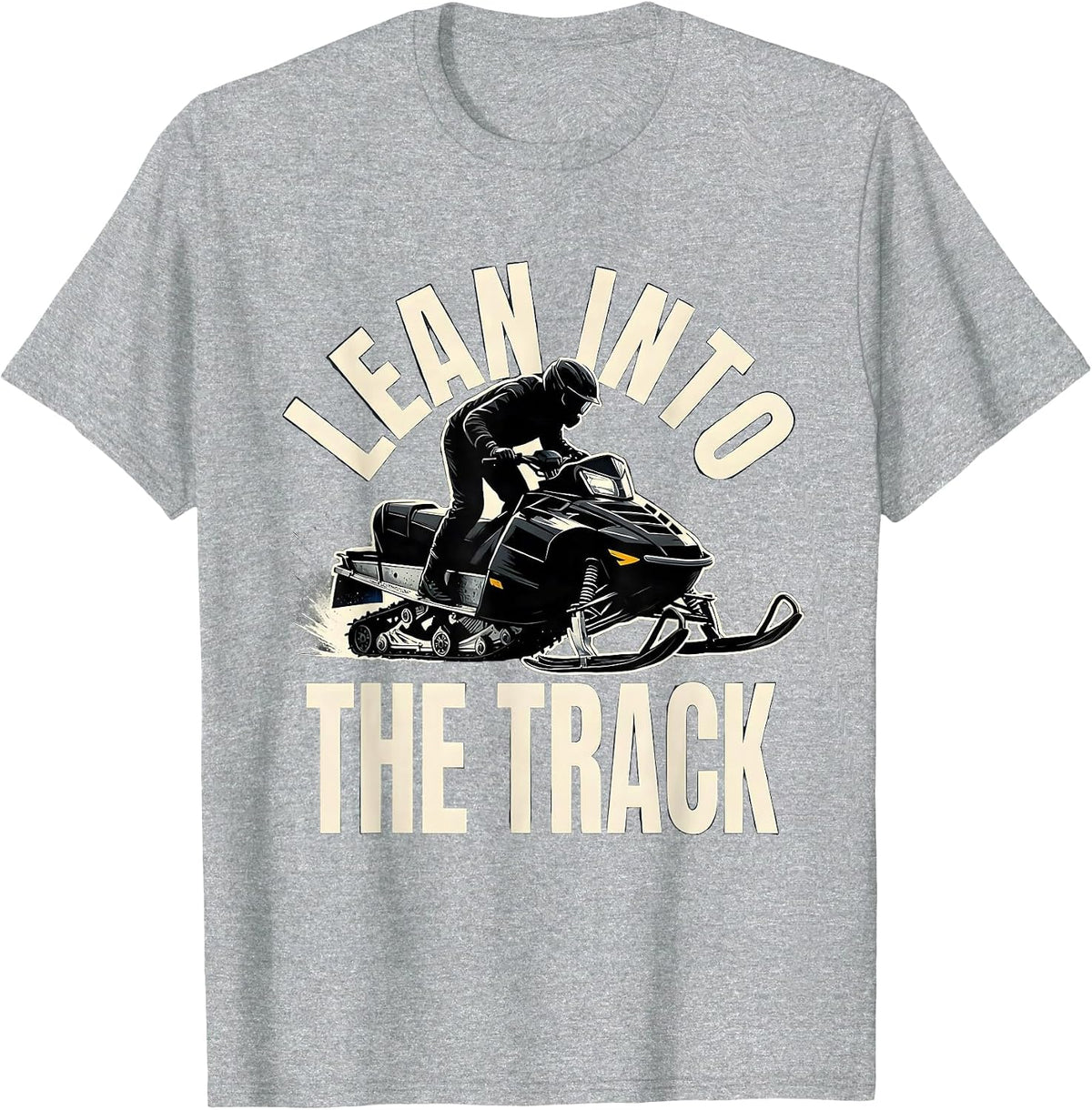 Men's Lean Into The Track Silhouette Snowmobile Rider Winter T-Shirt - Heather Grey
