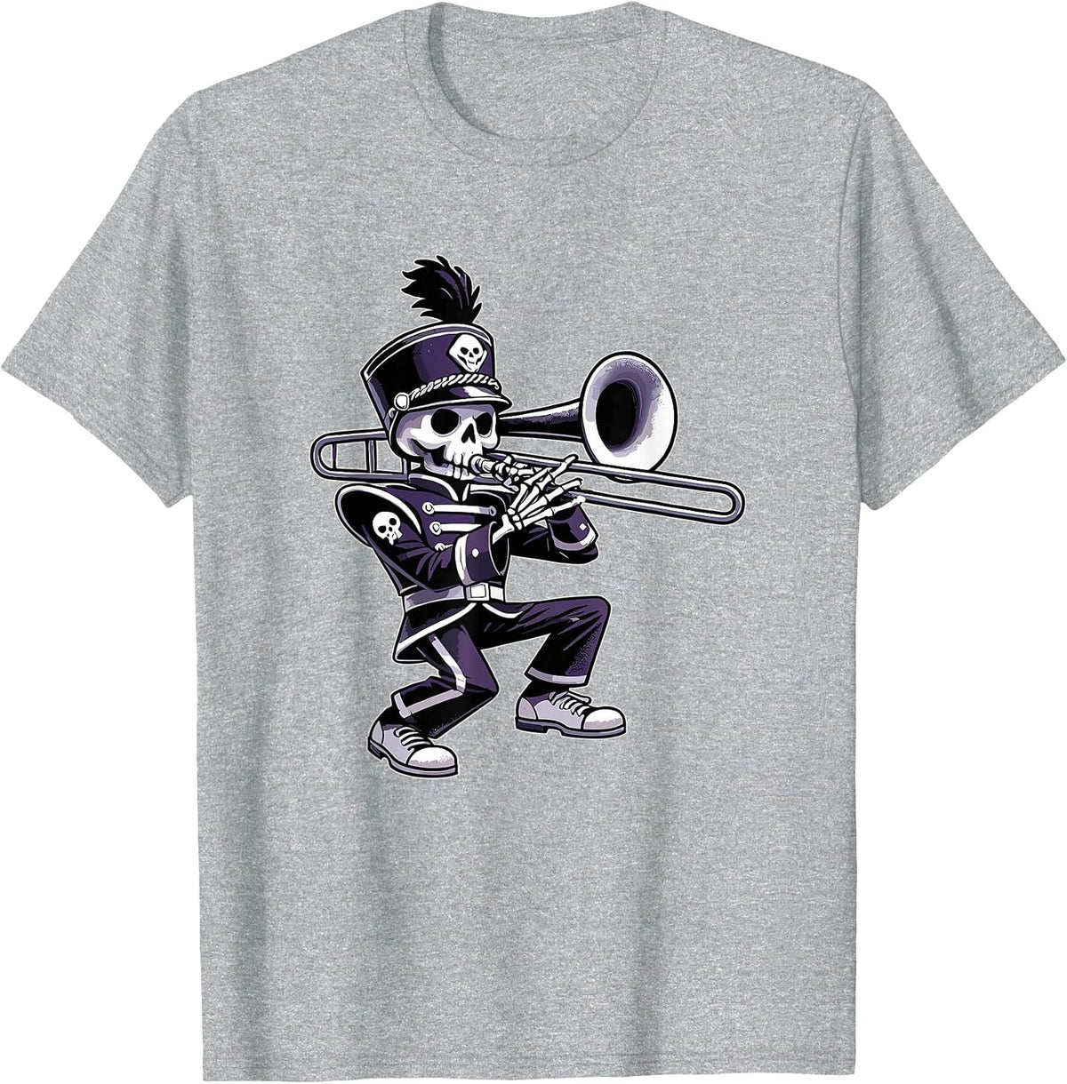 Halloween Skeleton School Marching Band Trombone Player T-Shirt - Heather Grey