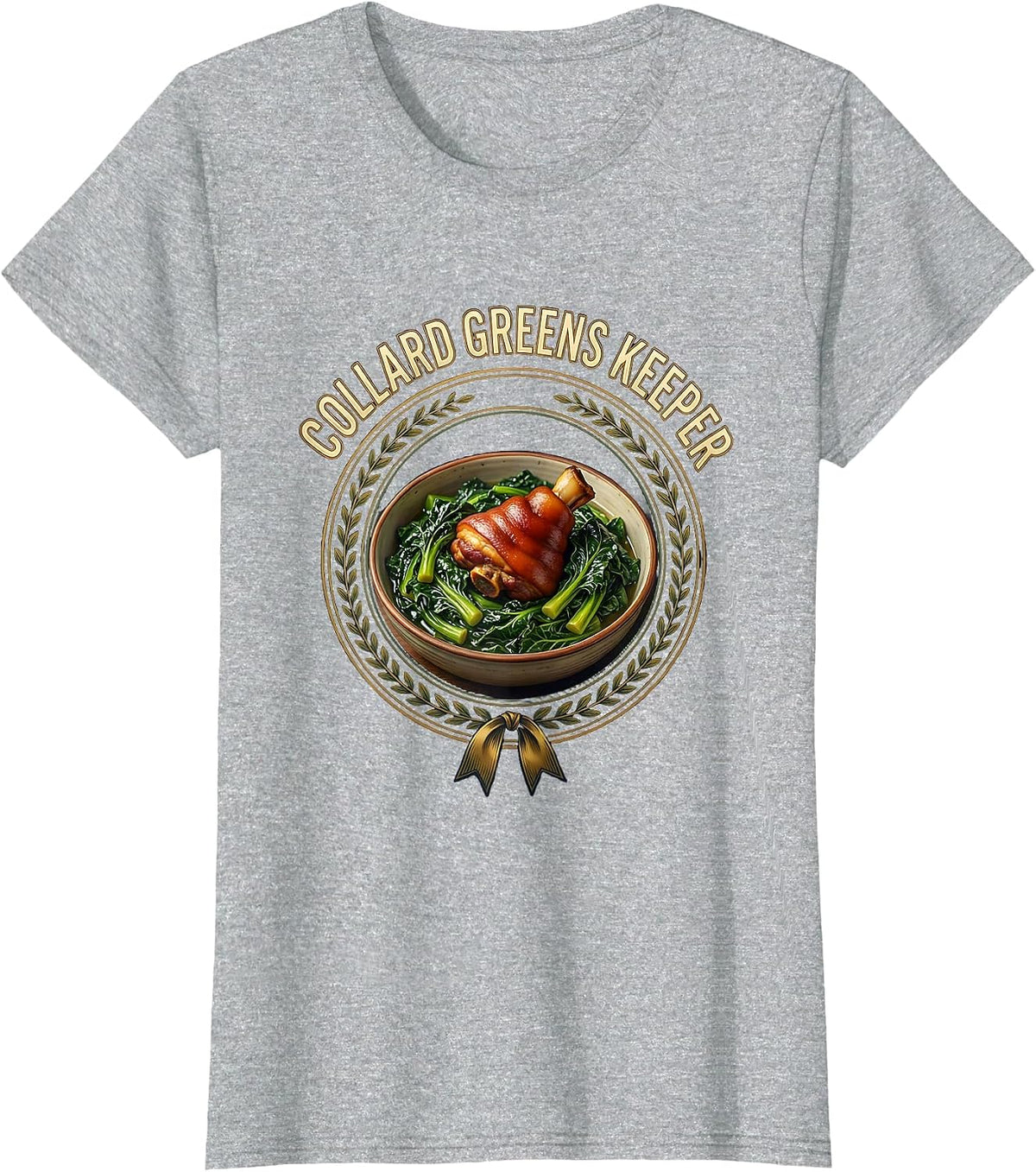 Women's Collard Greens Keeper Bootleg 90's Rap Rock Vintage Funny T-Shirt - Heather Grey