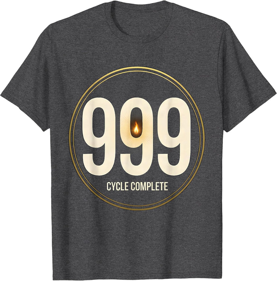 Men's 999 Cycle Complete Angel Number Numerology Spiritual Reset T-Shirt - Dark Heather Grey