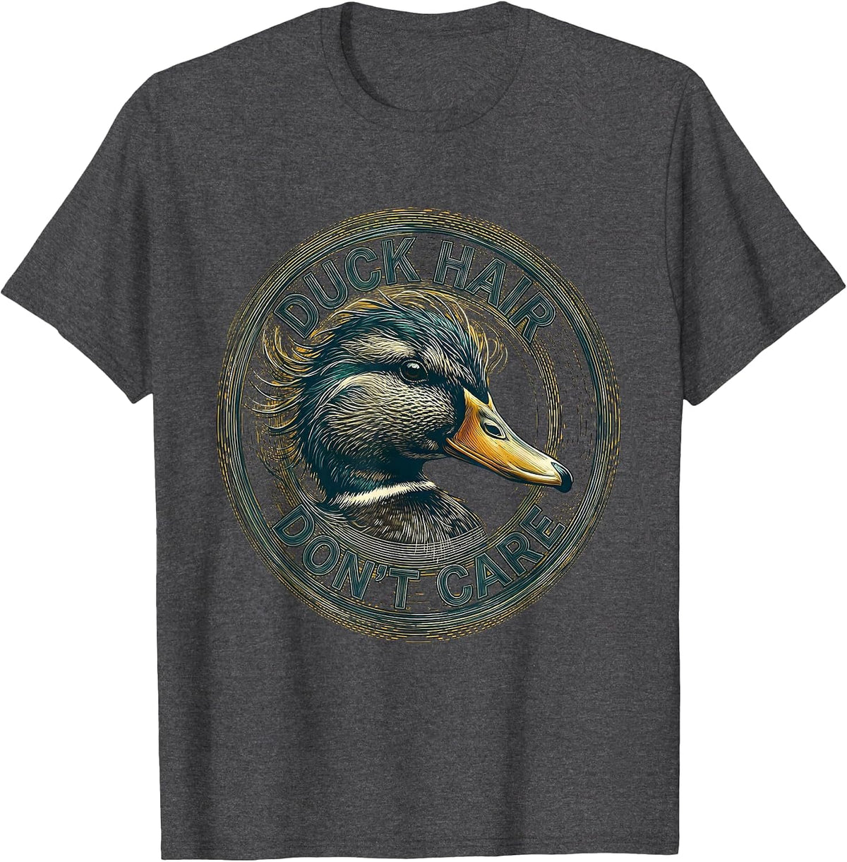 Duck Hair Don't Care Funny Duck Design T-Shirt - Dark Heather Grey