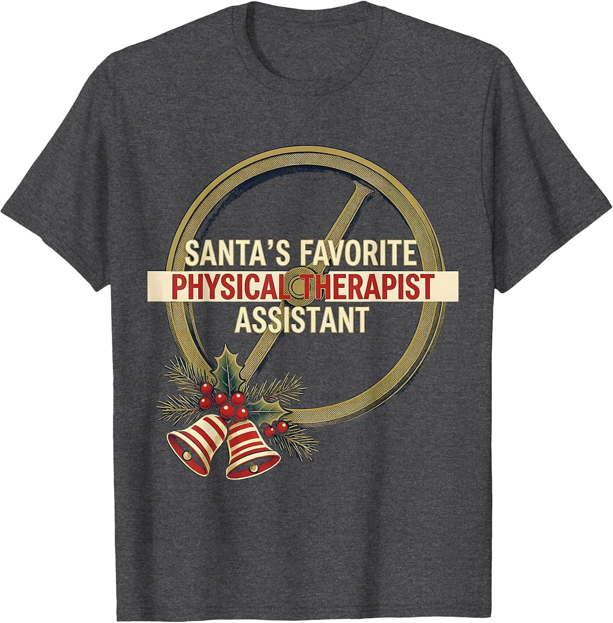 Men's Santa's Favorite Physical Therapist Assistant Retro T-Shirt - Dark Heather Grey