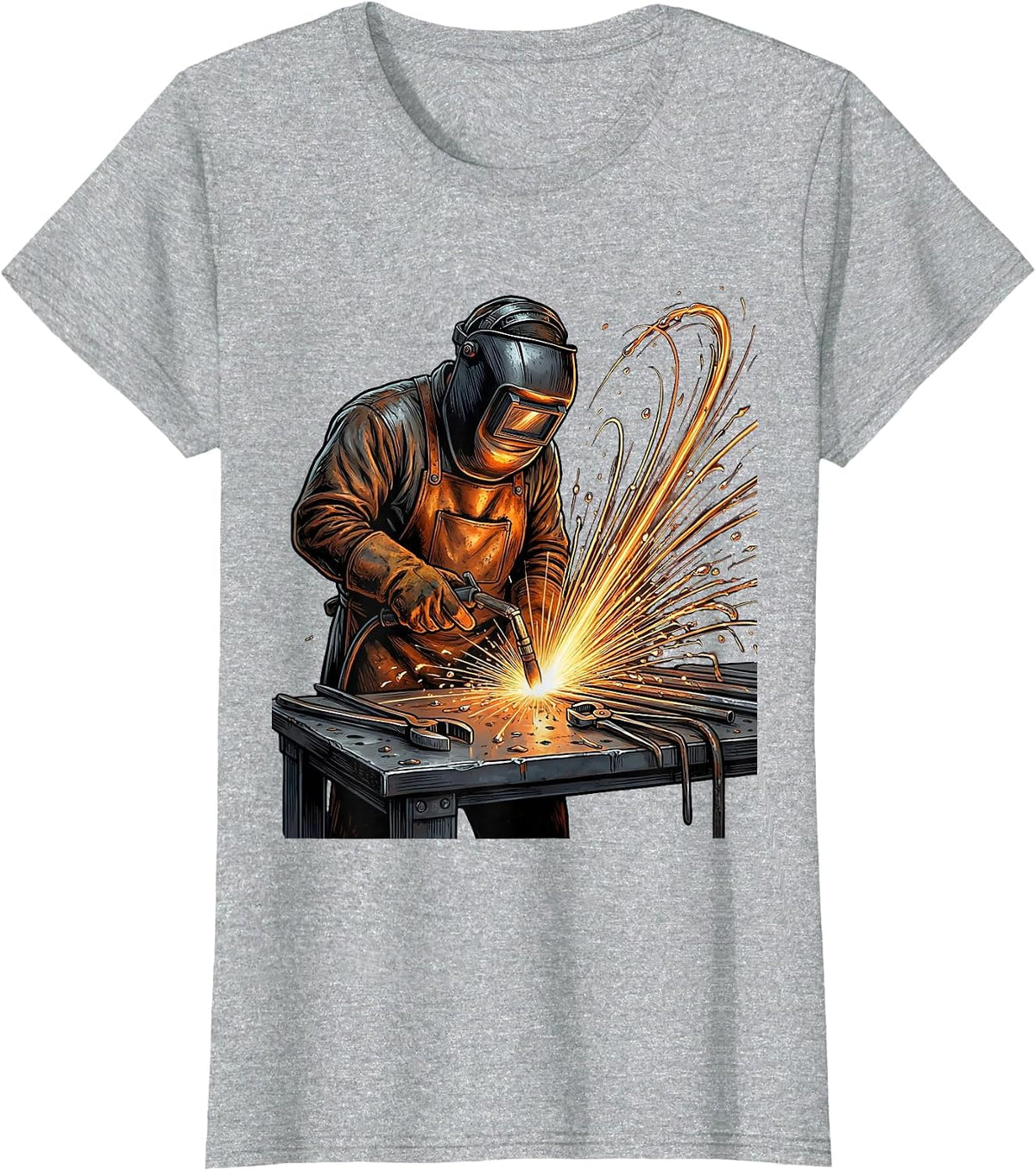 Labor Day Welder Sparks Flying Dark Workshop T-Shirt - Heather Grey