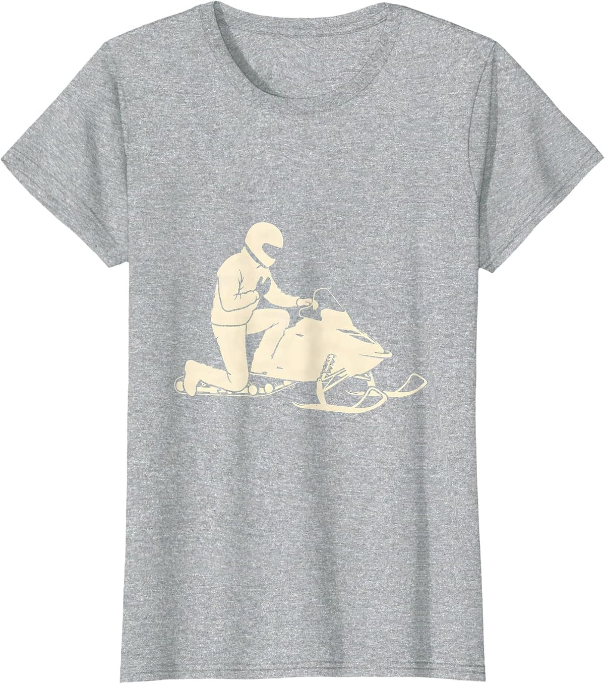 Helmeted Rider Snowmobile Silhouette Winter Humor T-Shirt - Heather Grey