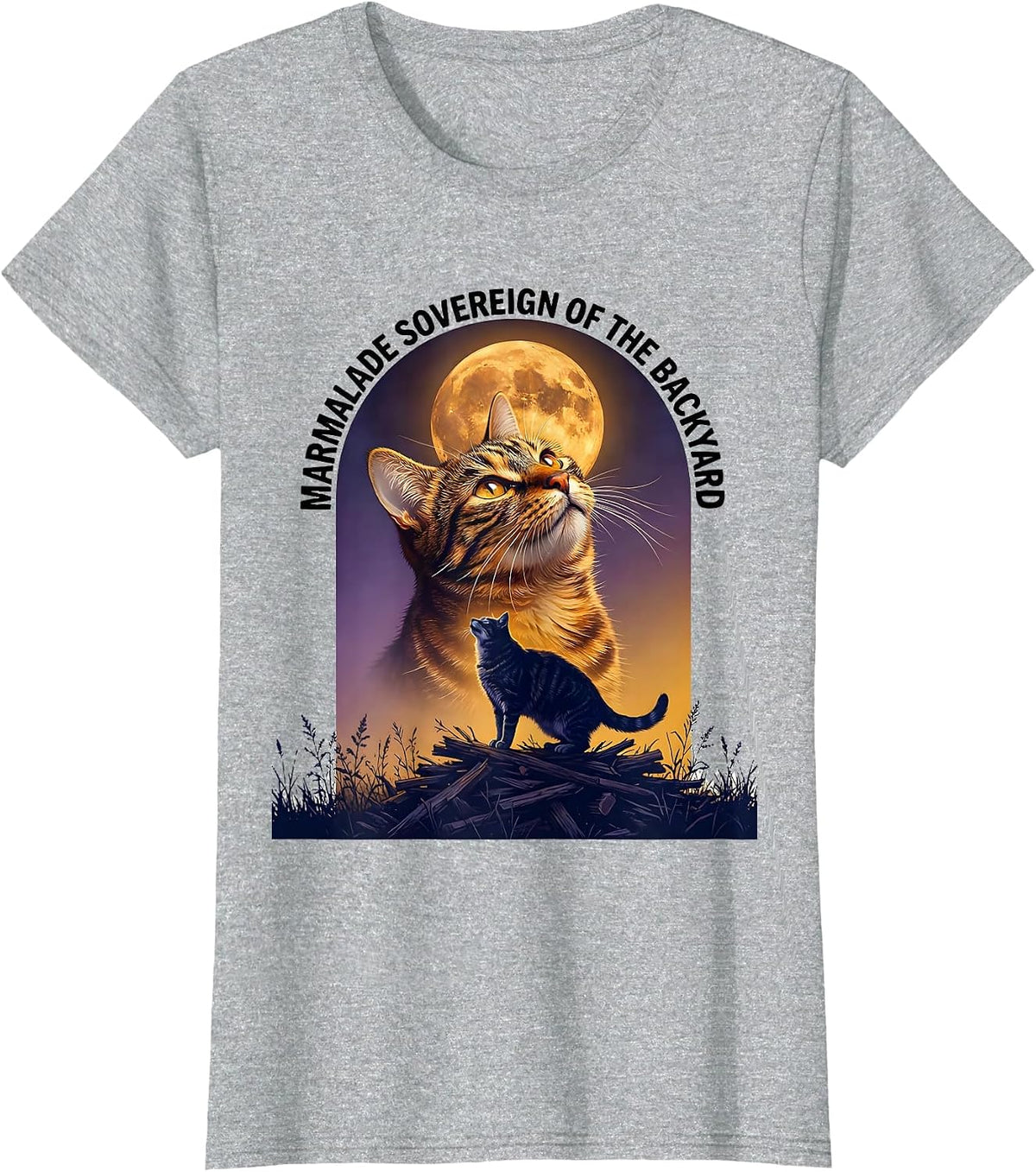 Women's Marmalade Sovereign of the Backyard Retro Orange Tabby Cat T-Shirt - Heather Grey