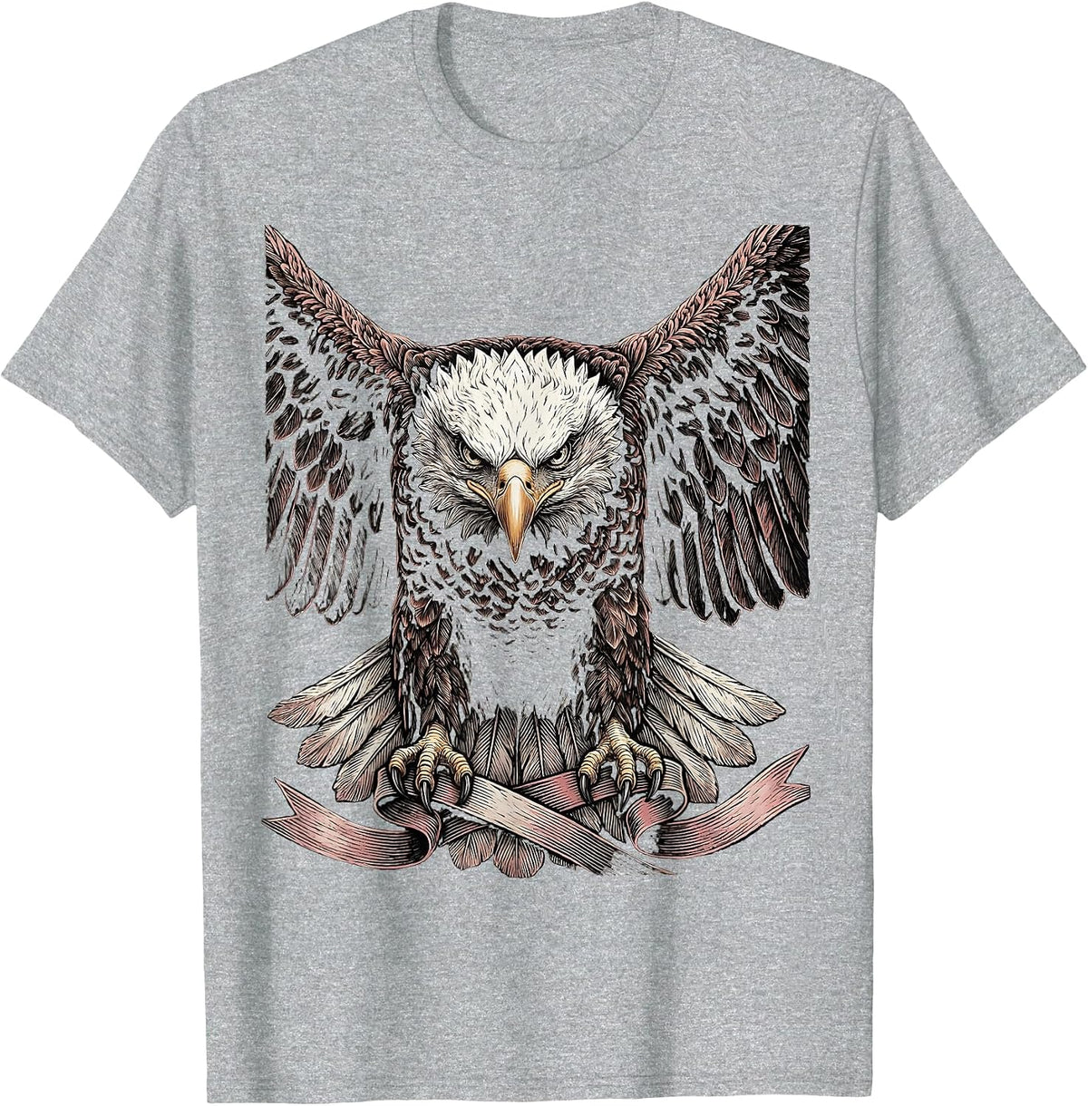 Men's Bald Eagle Pink Ribbon Breast Cancer Awareness T-Shirt - Heather Grey