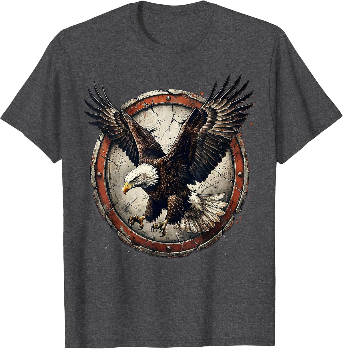 Patriotic Eagle Diving Wings Spread Illustration T-Shirt - Dark Heather Grey
