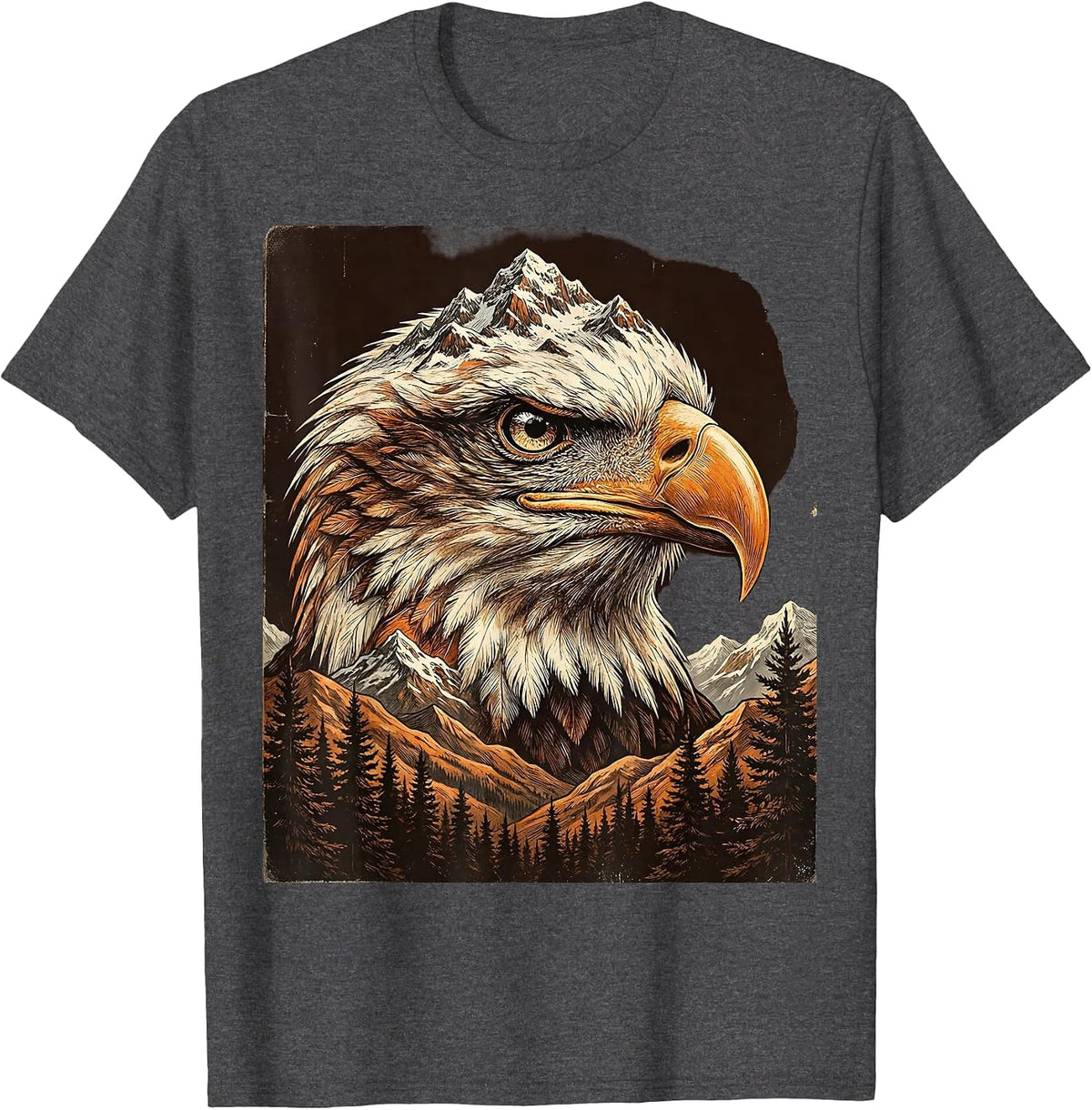 Eagle Head American Mountain Landscape Graphic T-Shirt - Dark Heather Grey